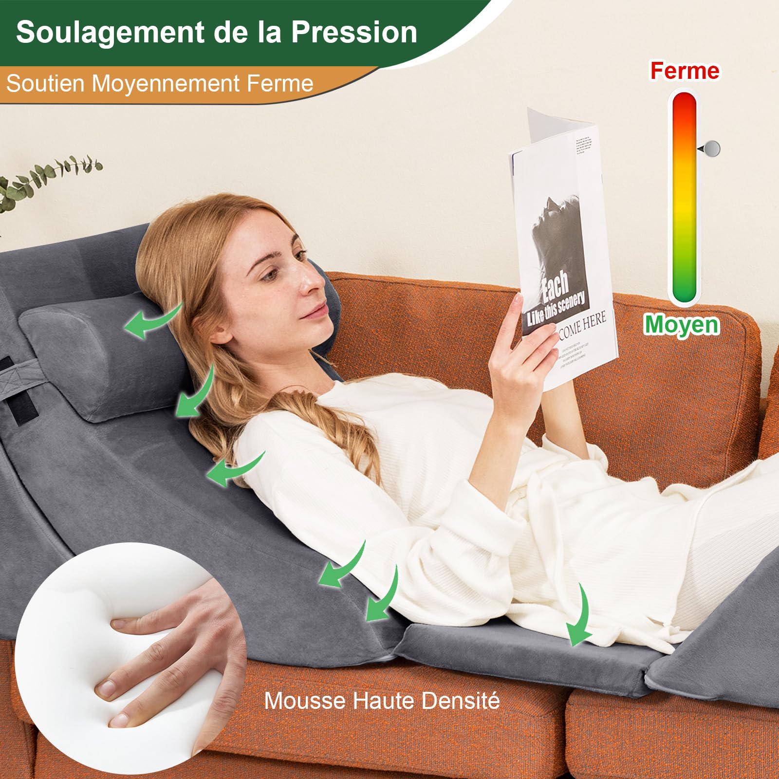 Coussin Élévateur De Jambes En Mousse à Mémoire De Forme - Oreiller Orthopédique Triangulaire Ergonomique, Housse Lavable, Soulage Dos, Jambes Gonflées Et Reflux