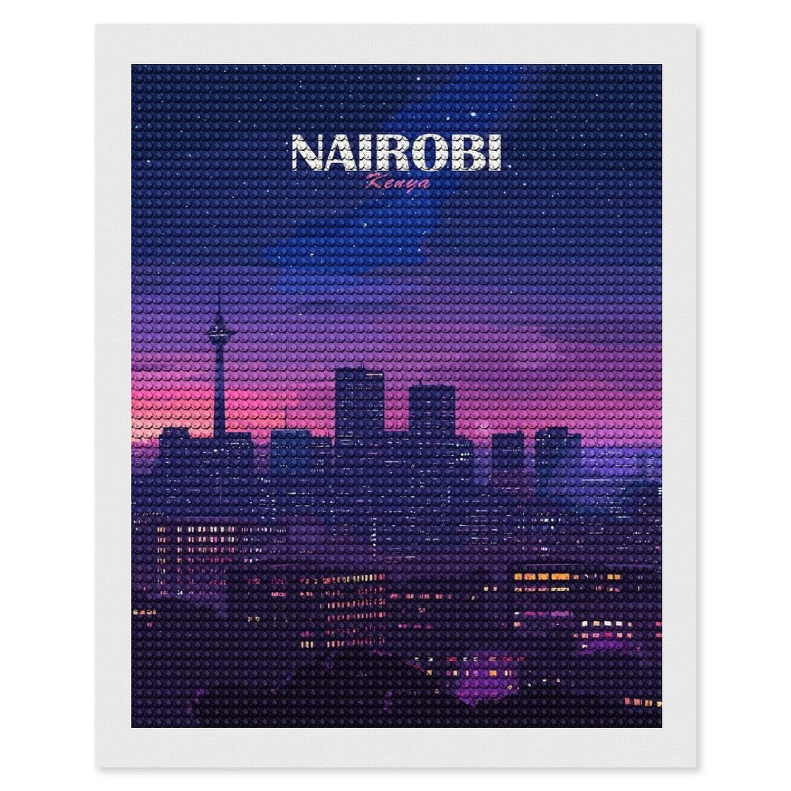 Junmoney Nairobi, Kenya Cityscape at Night Diamond Painting Canvas Set 16"x20", with Tool Kit, Easy to Enjoy, Home Wall Decor, Thoughtful Handmade Gift