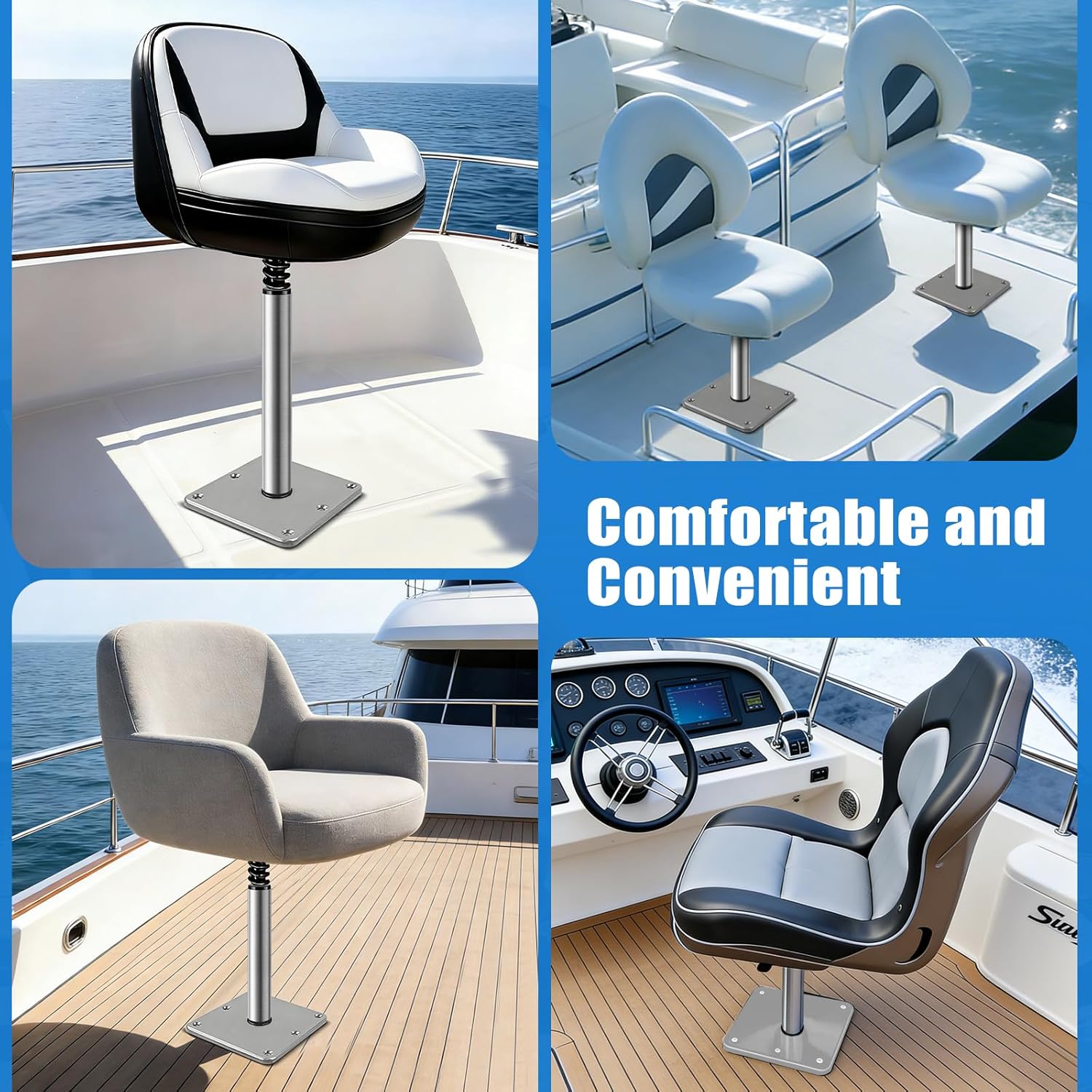 13 in Marine Boat Seat Pedestal Base Mount Kit - Includes 3/4" Lock-in Pin Post & 7"x7" Mount Plate for Pontoon, Fishing & Bass Boats