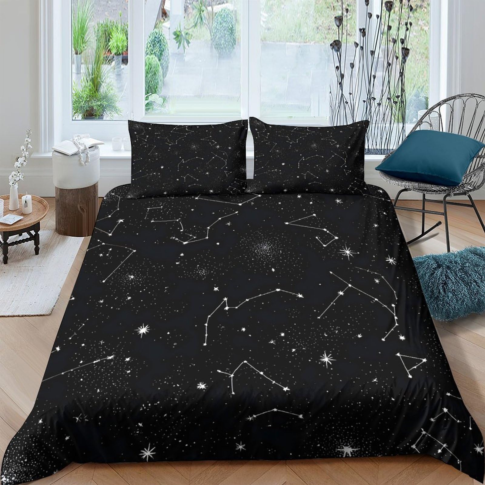 Ctjqhvkz Style-8 3D Printed Constellation Night Sky Fitted Sheet Microfiber Soft Black Star Map Mattress Cover Bedroom Decor Single（135X200cm）