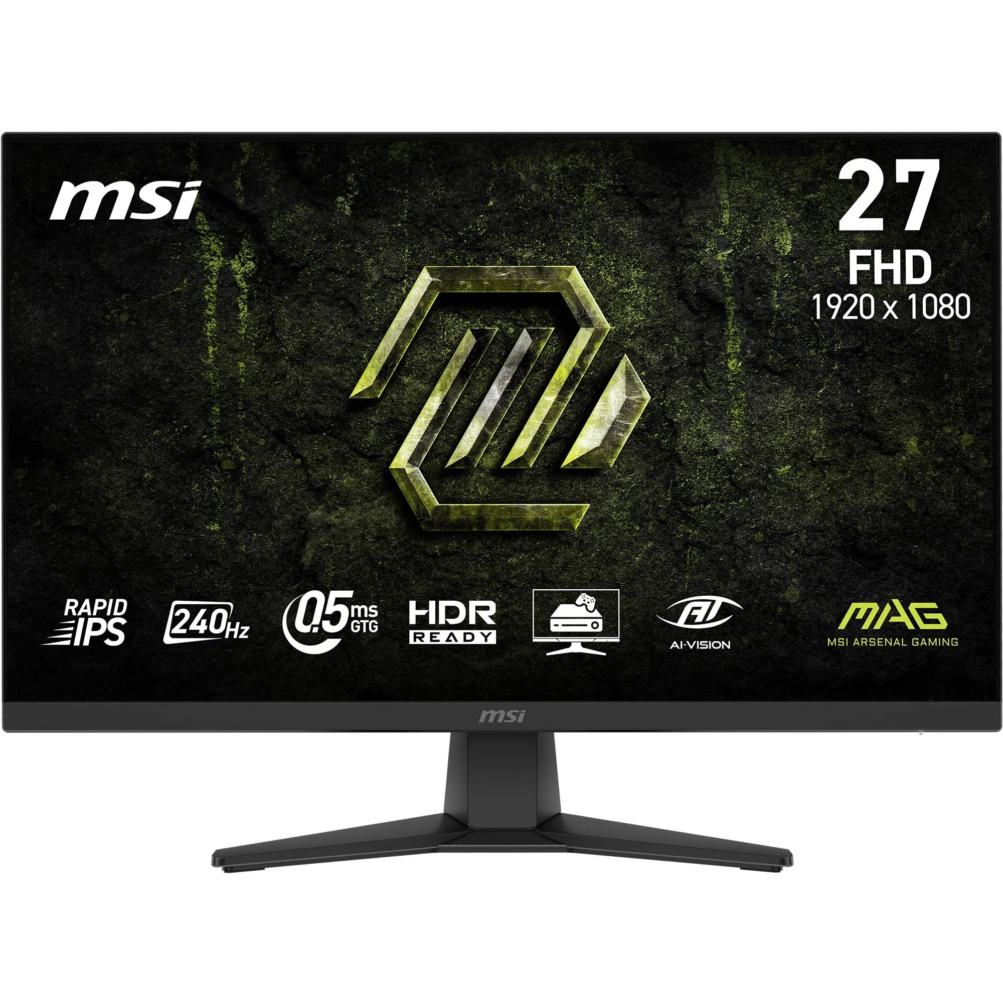 MSI MAG 272F X24 Écran Gaming 27'' FHD - Dalle Rapid IPS 1920 x 1080, 240 Hz / 0,5 ms, HDR Ready, Eye Care, AI Vision HDMI 2.0b, P 1.2a, Design sans Bordure, Compatible VESA, Noir