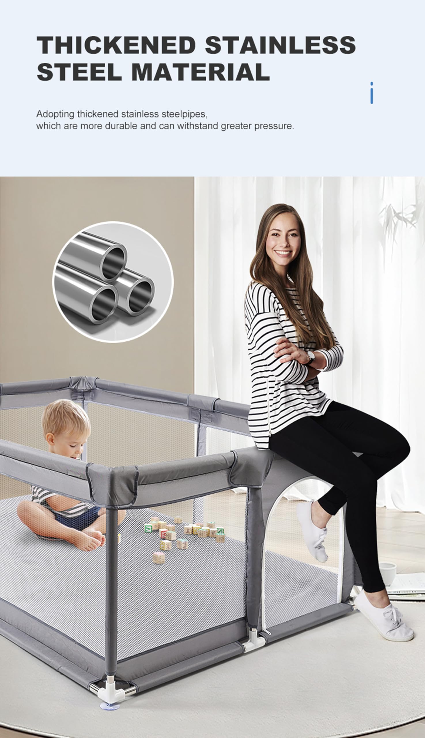 Parc pour Bébé Centre d'activités pour Nourrissons Clôture pour Tout-petits Aire de Jeux Grand Parc d'activités Intérieure et Extérieure pour Enfants avec Mousse Anti-collision (1.5 * 1.8M)