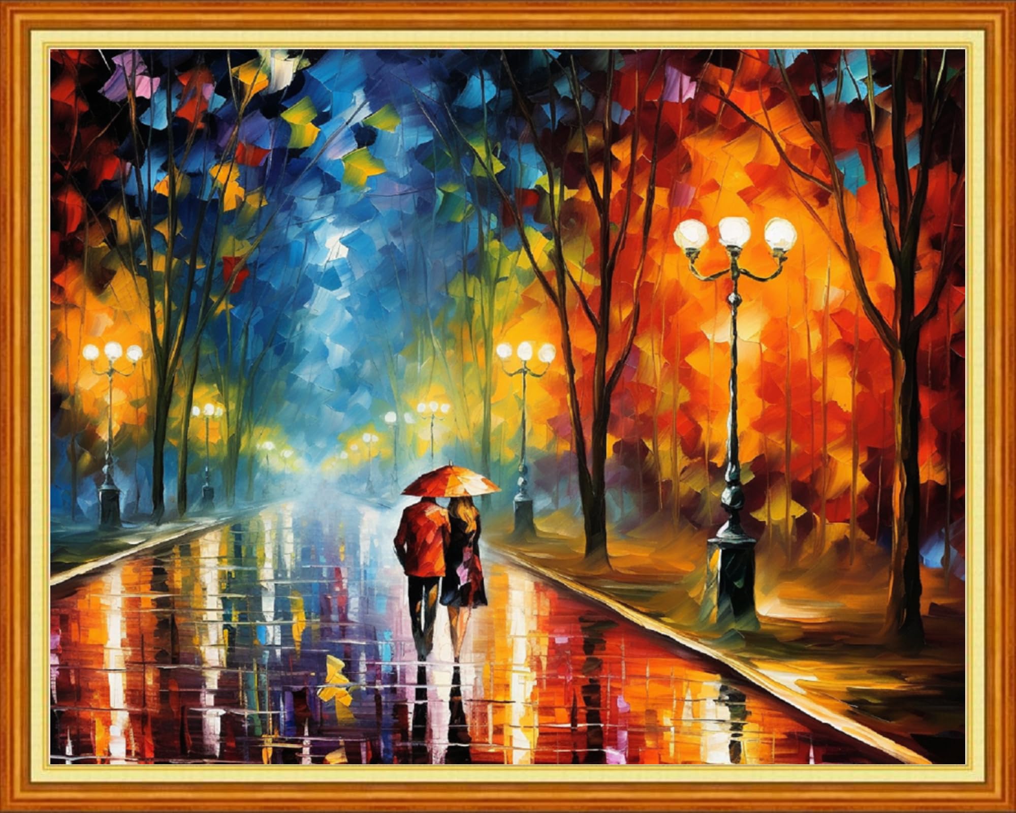 Redxing Stamped Cross Stitch Kits Full Range of Embroidery Starter Kits- Needlepoint Counted Cross Stitch Kits for Beginner Adults 11CT Printed Embroidery Kit-Romantic Night Stroll 16x20 inch