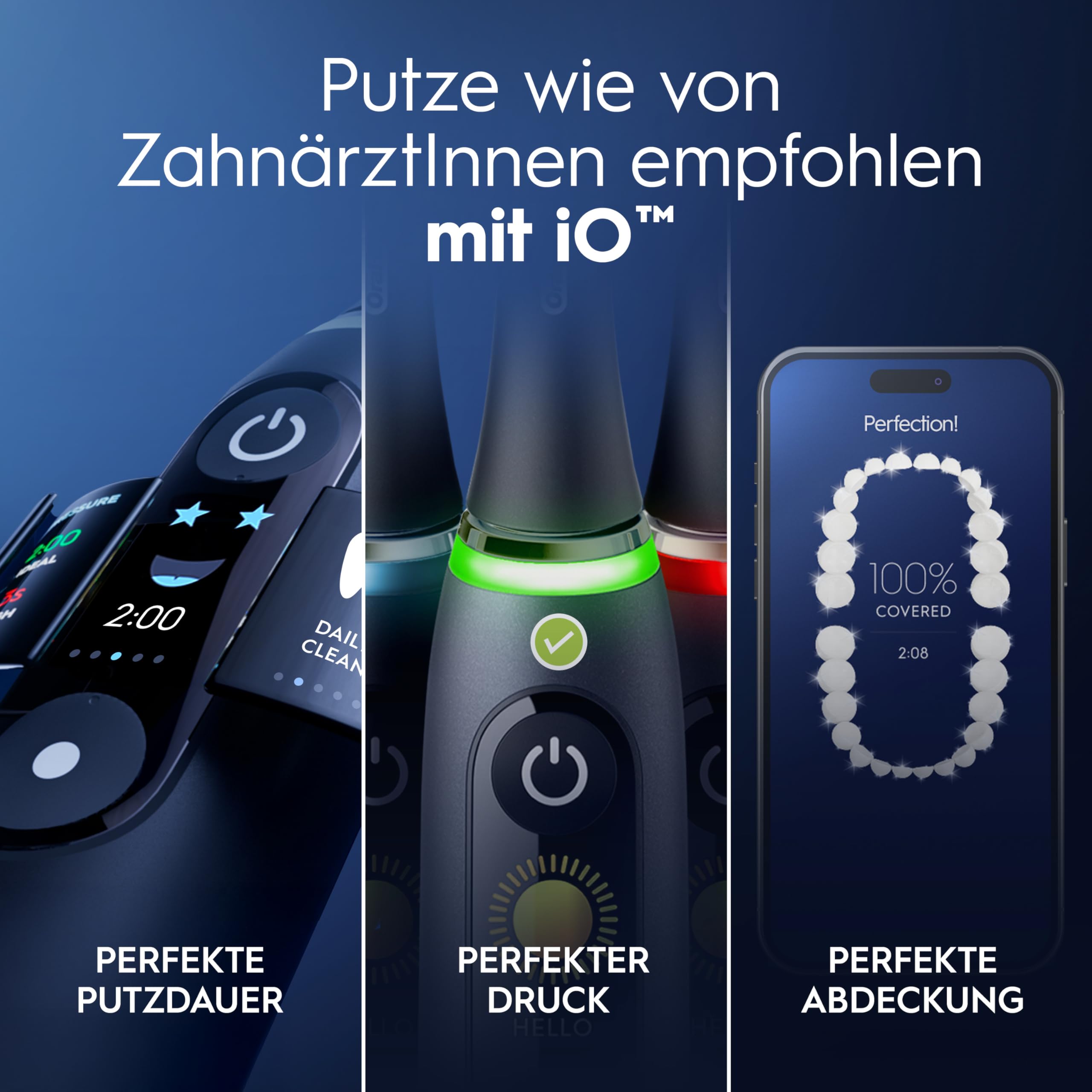 Oral-B iO Series 10 Elektrische Zahnbürste Schwarz PLUS Ausgewählte Original Oral-B iO Aufsteckbürsten Schwarz 7x