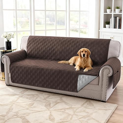 Miniatura 6 de H.VERSAILTEX Funda de sofá 100% impermeable, lavable, con correas elásticas, protector grueso y duradero de muebles para mascotas, funda de sofá