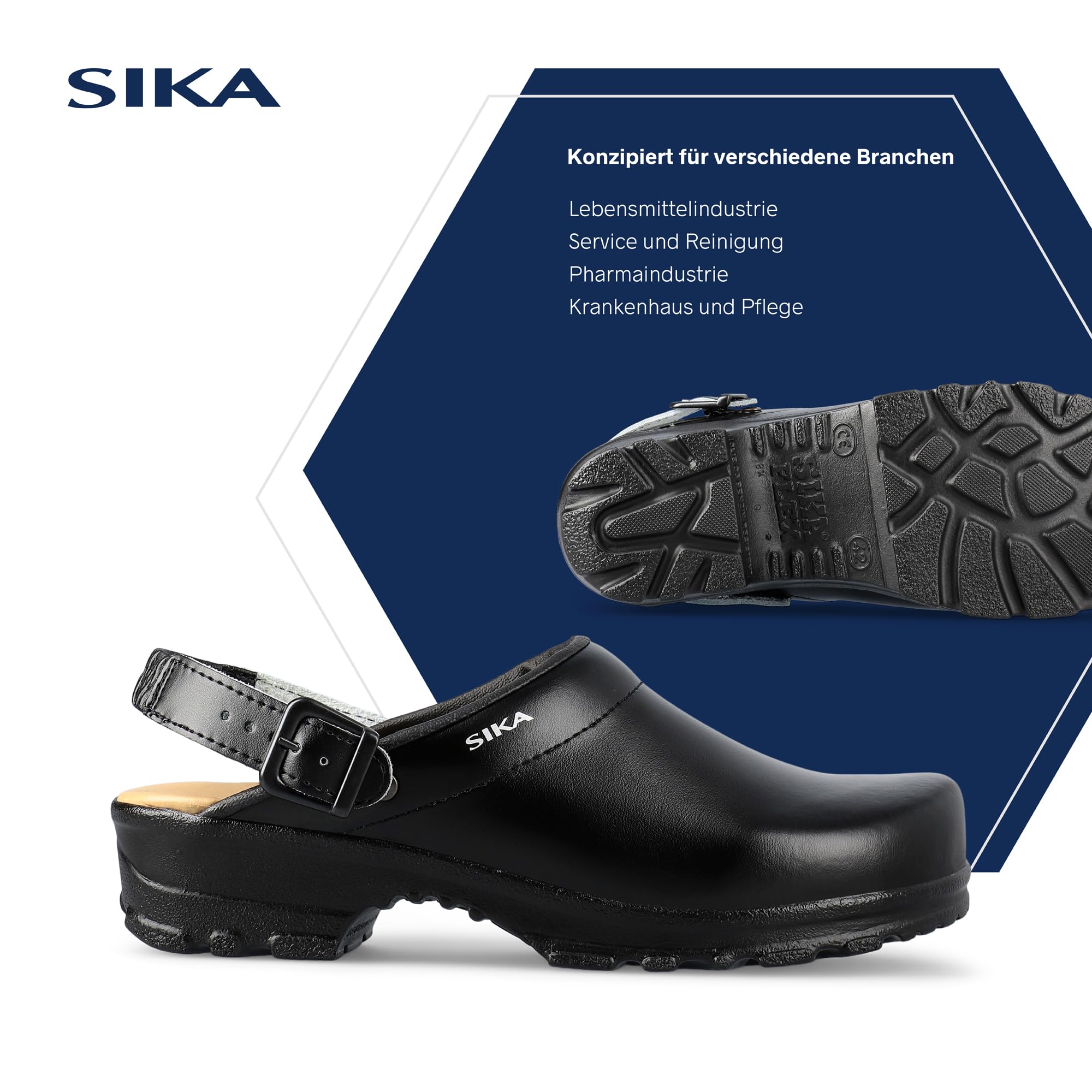 SIKA Unisex Flex LBS Komfort-Clog, weiches LBS-Fußbett mit Fersenriemen,breite Passform,Permair-Lederschuh,rutschfeste PU-Laufsohle für Krankenhäuser, Lebensmittelindustrie, Gastronomie & Pflegeberufe