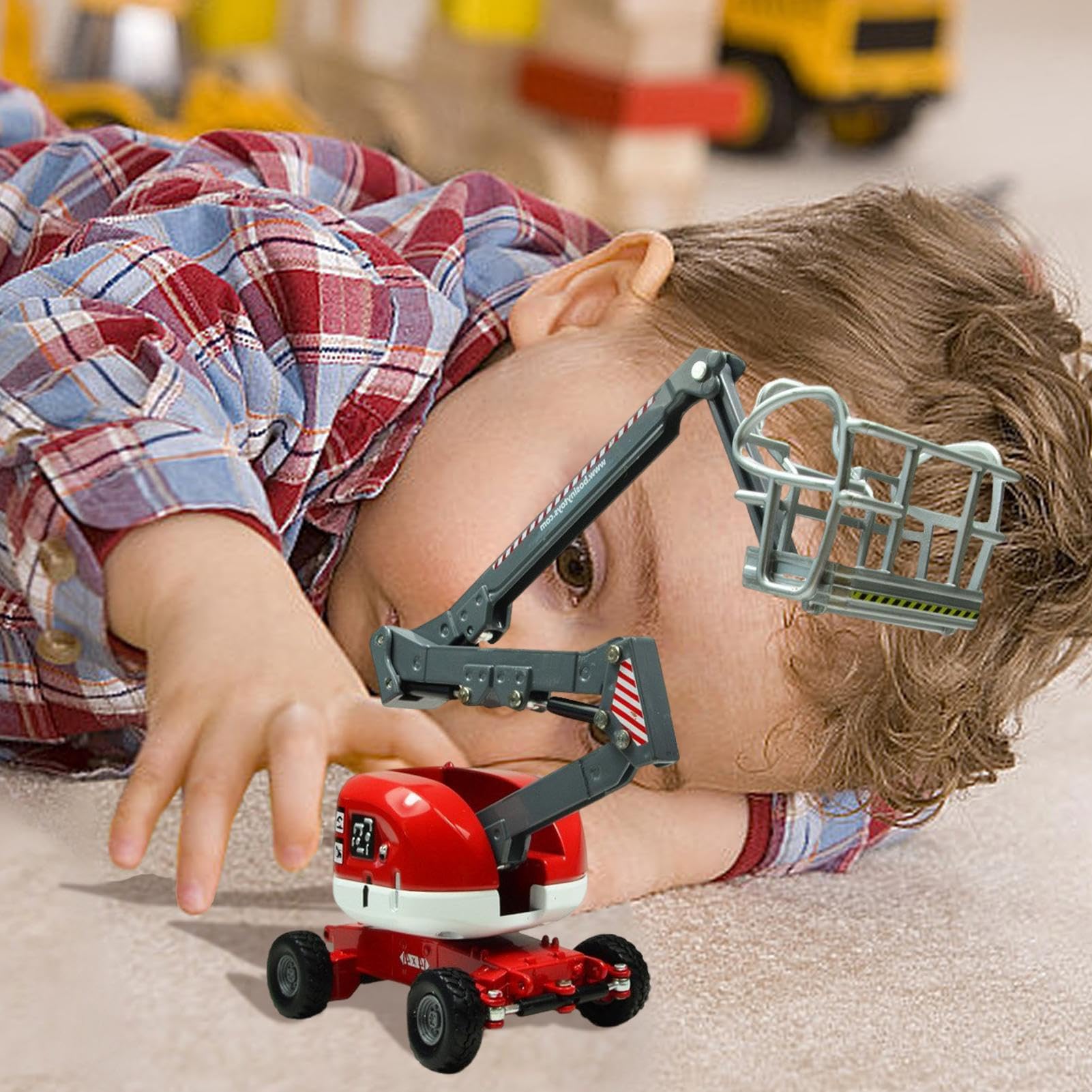 Modellino in di camion giocattolo funzionante - 1:87 Bracci mobili Ruote mobili Gru di sollevamento, Veicolo da costruzione in miniatura | Gioco di ruolo ingegneristico Set di giochi educativi p