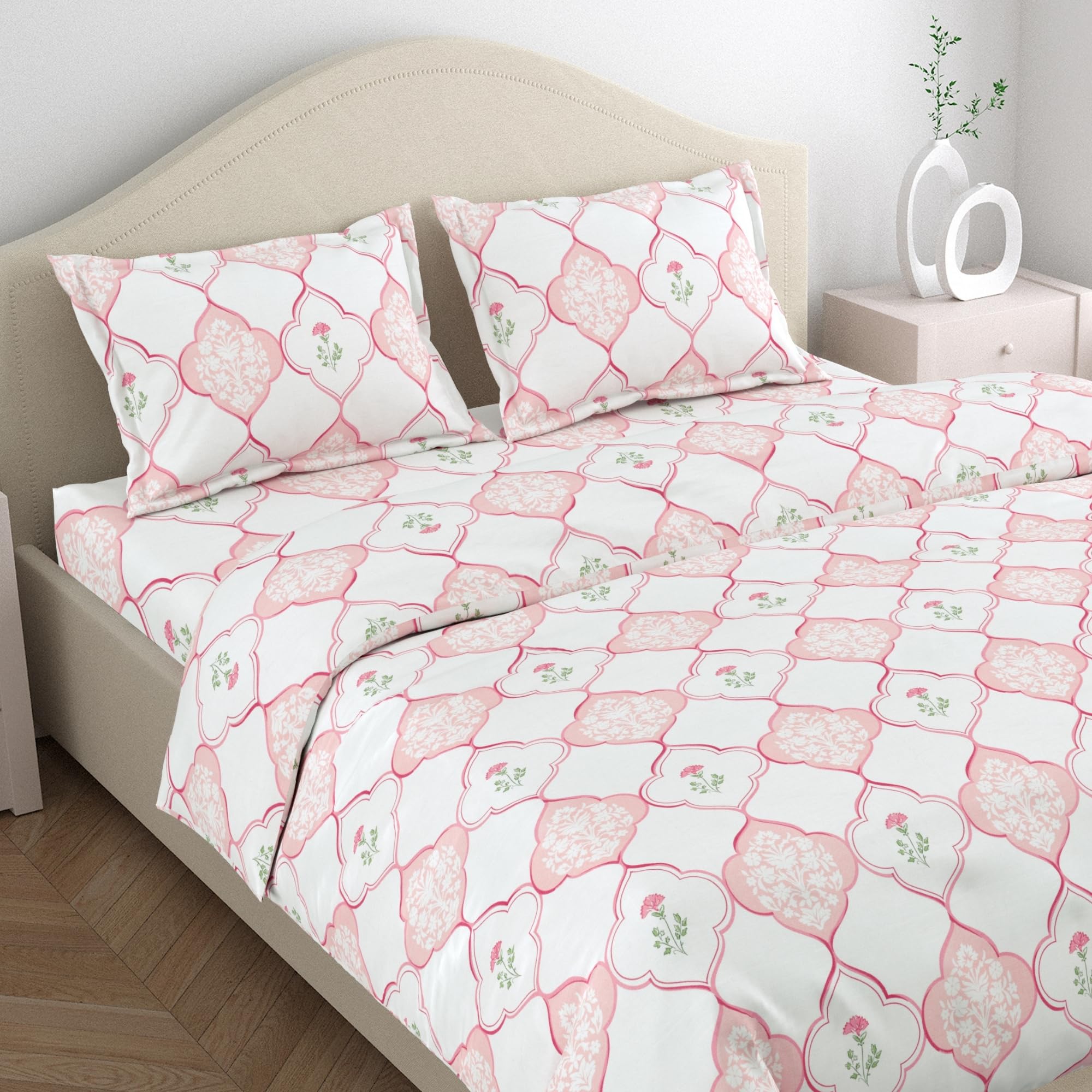 haus & Kinder 186 TC Bedsheet for Double Bed King Size 100% Cotton 1 King Size Bed Sheet Cotton (108 x 108 inches) with 2 Pillow Covers, Bedsheet for King Size Bed| Ecos of Pink City (B0DHL6KHBK) Amazon Price History, Amazon Price Tracker