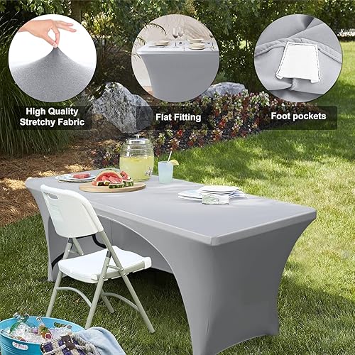 Miniatura 65 de ABCCANOPY - Funda elástica para mesa (6 pies) Mantel de poliéster de más de 30 colores, ajustado, de licra, elástico, con parte trasera abierta.