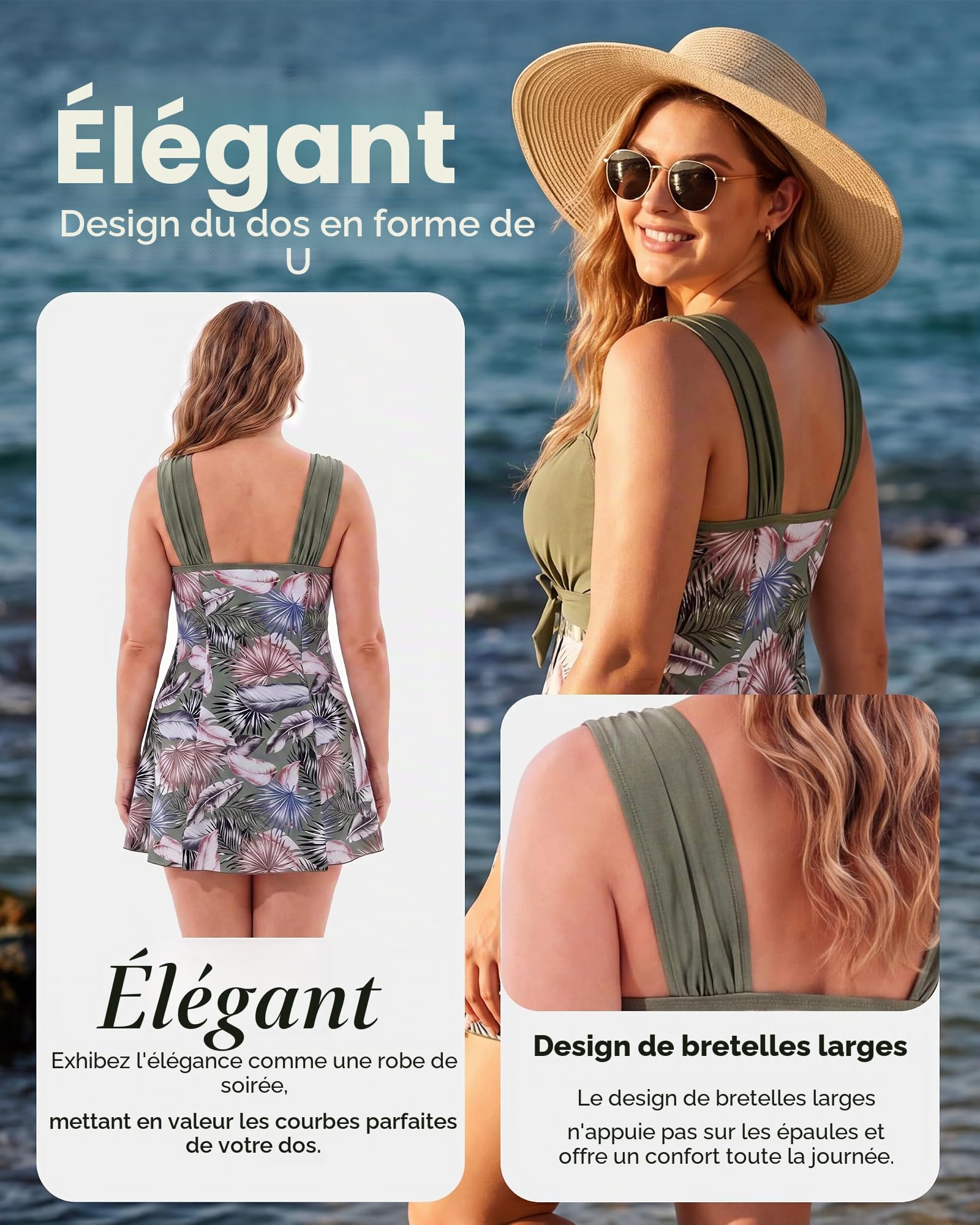 Wantdo Femme Maillot de Bain Push Up Amincissante Slim Fleur Bambou 48-50