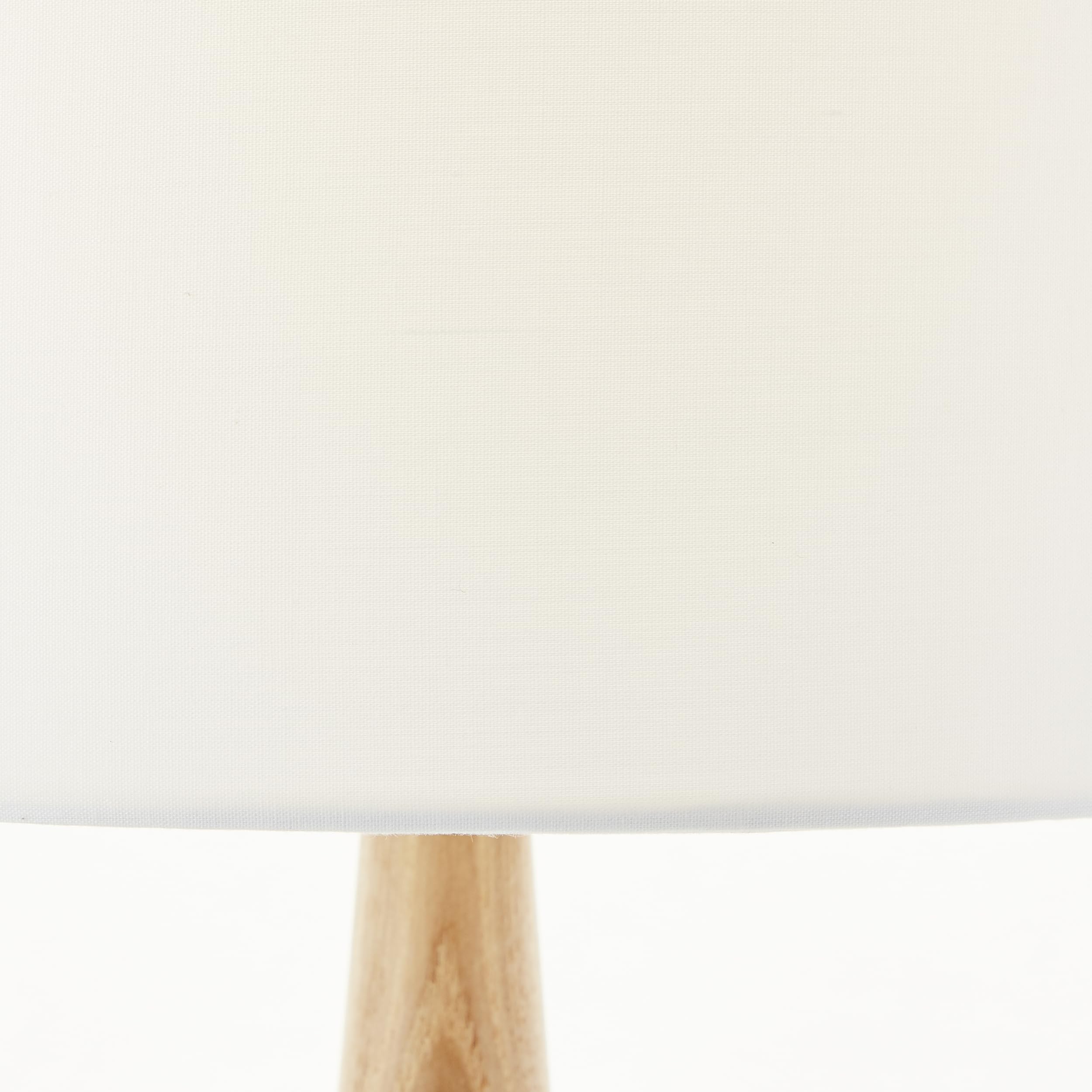 Lightbox Nacht-Tischlampe | Ø 25 cm | Tischleuchte mit Wipp-Schalter & Basis aus Holz & weißem Stoff Lampen-Schirm | E27 Fassung | Schlafzimmer-Lese-Lampe aus Holz/Metall/Textil in Weiß/Hell-Braun