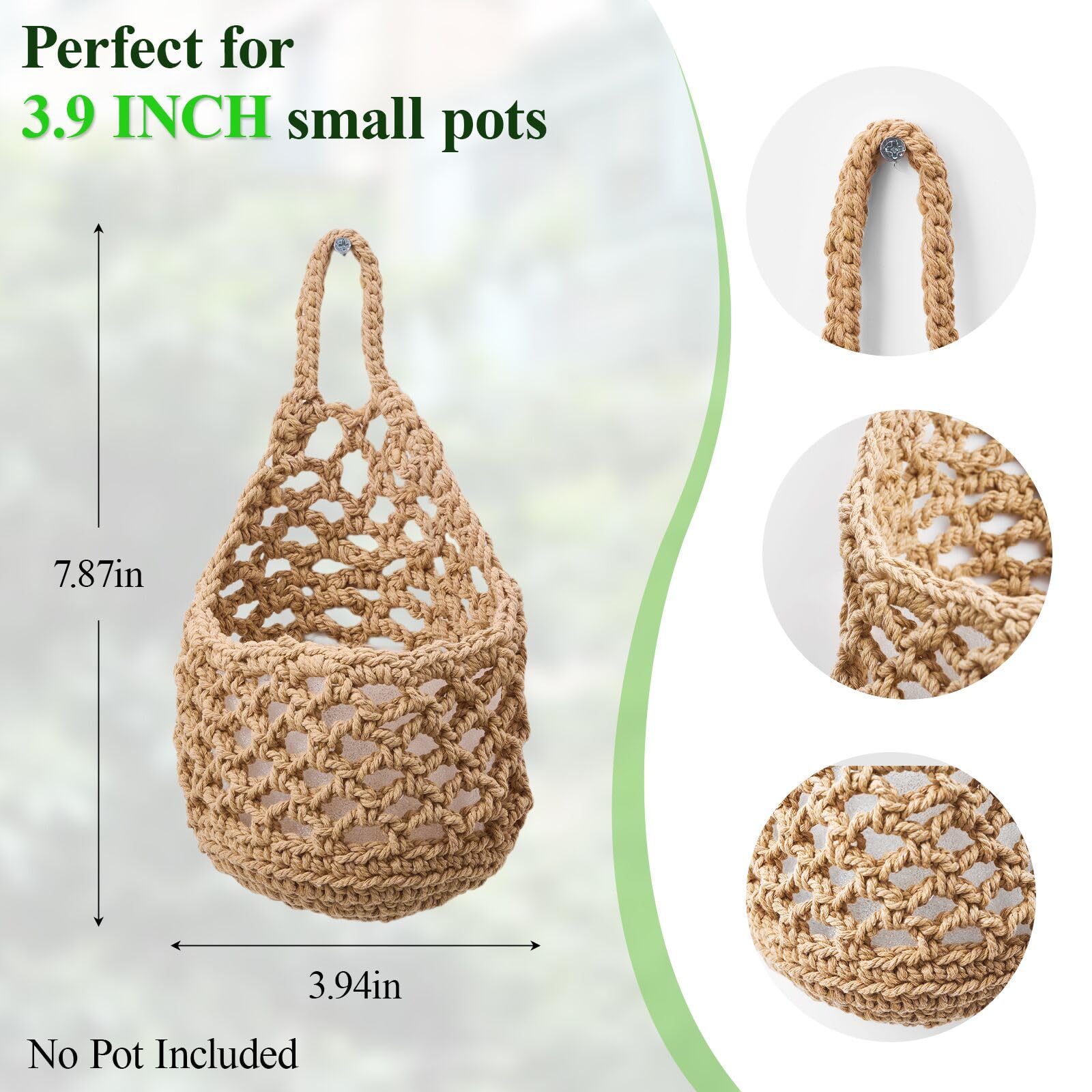 Lot de 6 pots de fleurs à suspendre pour plantes d'intérieur, suspension en macramé fait à la main, panier mural tissé pour plantes grasses, plantes aériennes et herbes, décoration de jardin