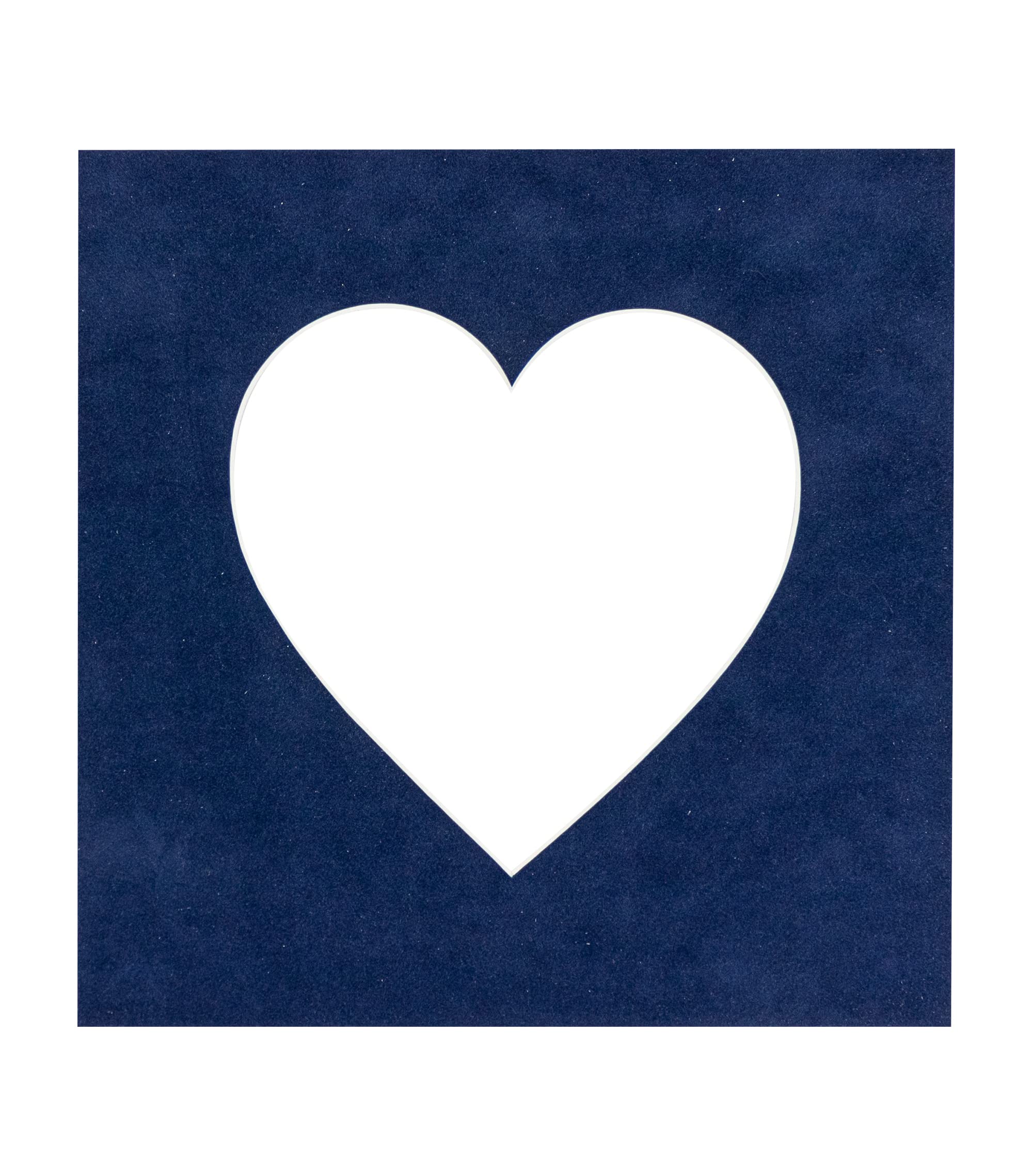16x16 Mat Bevel Cut for 5x5 Photos - Precut Navy Blue Suede Heart Shaped Photo Mat Board Opening - Acid Free Matte to Protect Your Pictures - Bevel Cut for Family Photos, Pack of 1 Matboard Show Kit