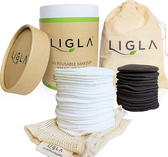 LIGLA Reusable Make Up Remover Pads 20 Bamboo Cotton Pads with BONUS