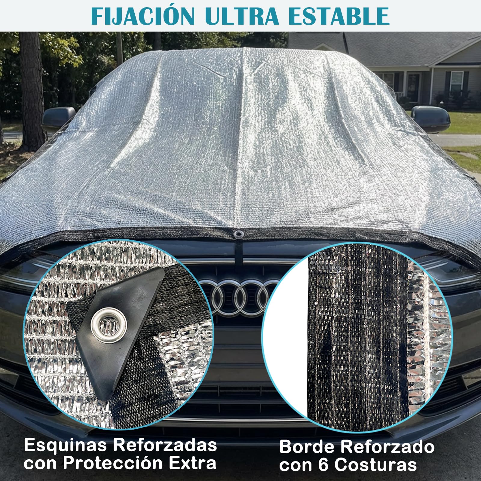BeGrit 3x6M Tela de sombreo Reflectante Coche Termo-Reflectante 85% | Red de Protección Solar Anti-UV de Aluminio Malla de sombreo Aluminet Ojales de Aluminio para Perro Camping Caravana Huerto