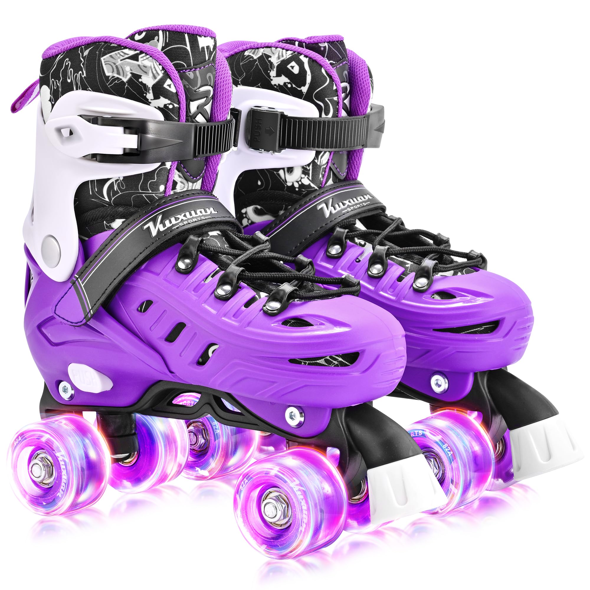 Kuxuan Skates Roller Skates for Girls and Boys Kids, 4 Sizes Adjustable Fun Kids Toddler Rollerskates with Light up Wheels for Teens Women Indoor Outdoor