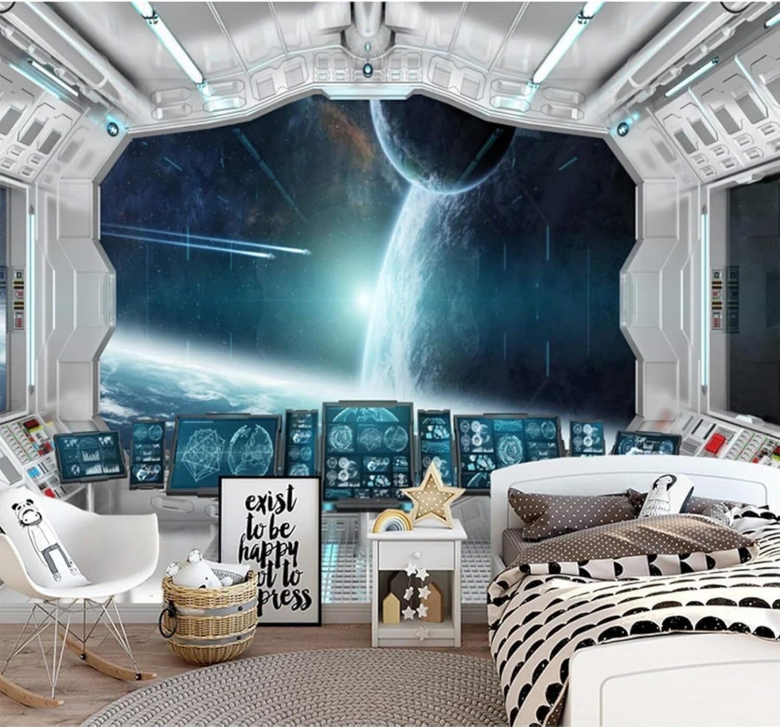 Tzxztt Creative Space Capsule Tunnel Planet Art Modern 3D Wallpaper Premium Textured Silk Neutral Tones Material Ideal for Living Room Bedroom-200cm×140cm