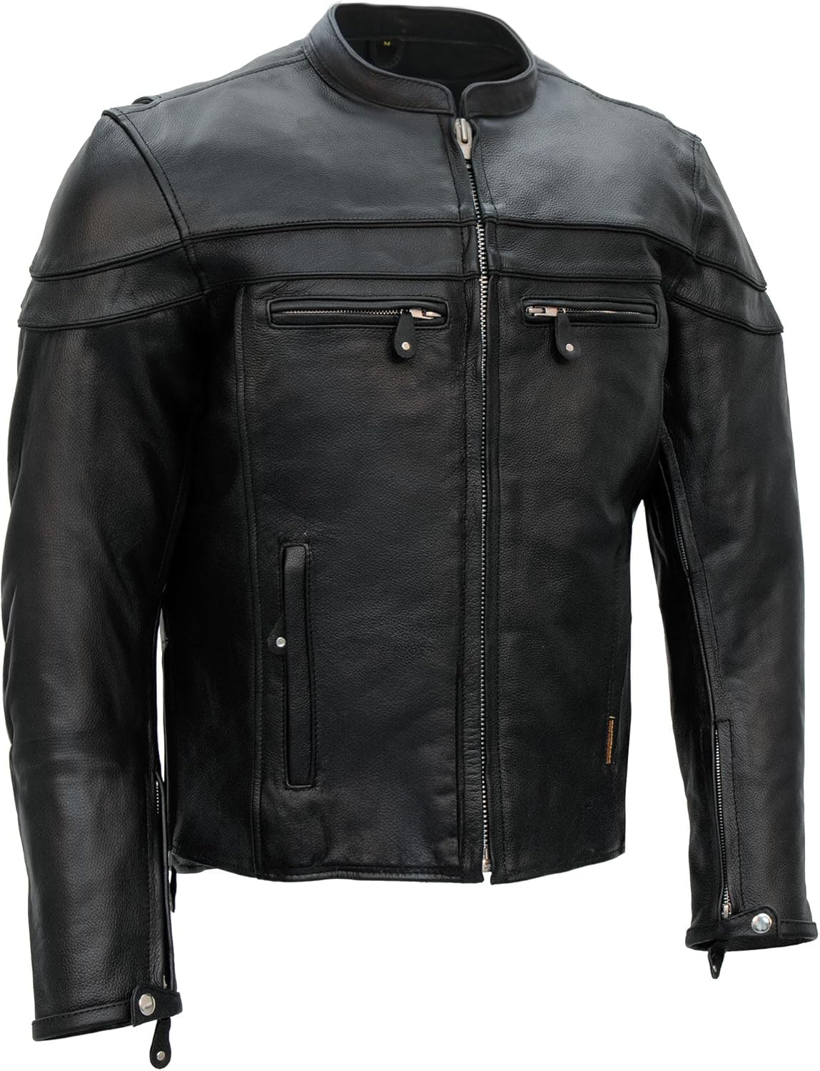 Hot Leathers JKM1011 Men's Black Leather Vented Motorcycle Racer Jacket with Double Piping-Black-2X-Large