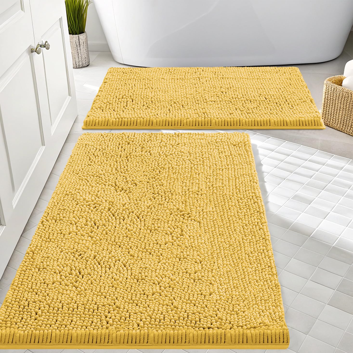 Smiry Chenille Bathroom Rugs Sets 2 Piece (30x20+24x16, Yellow