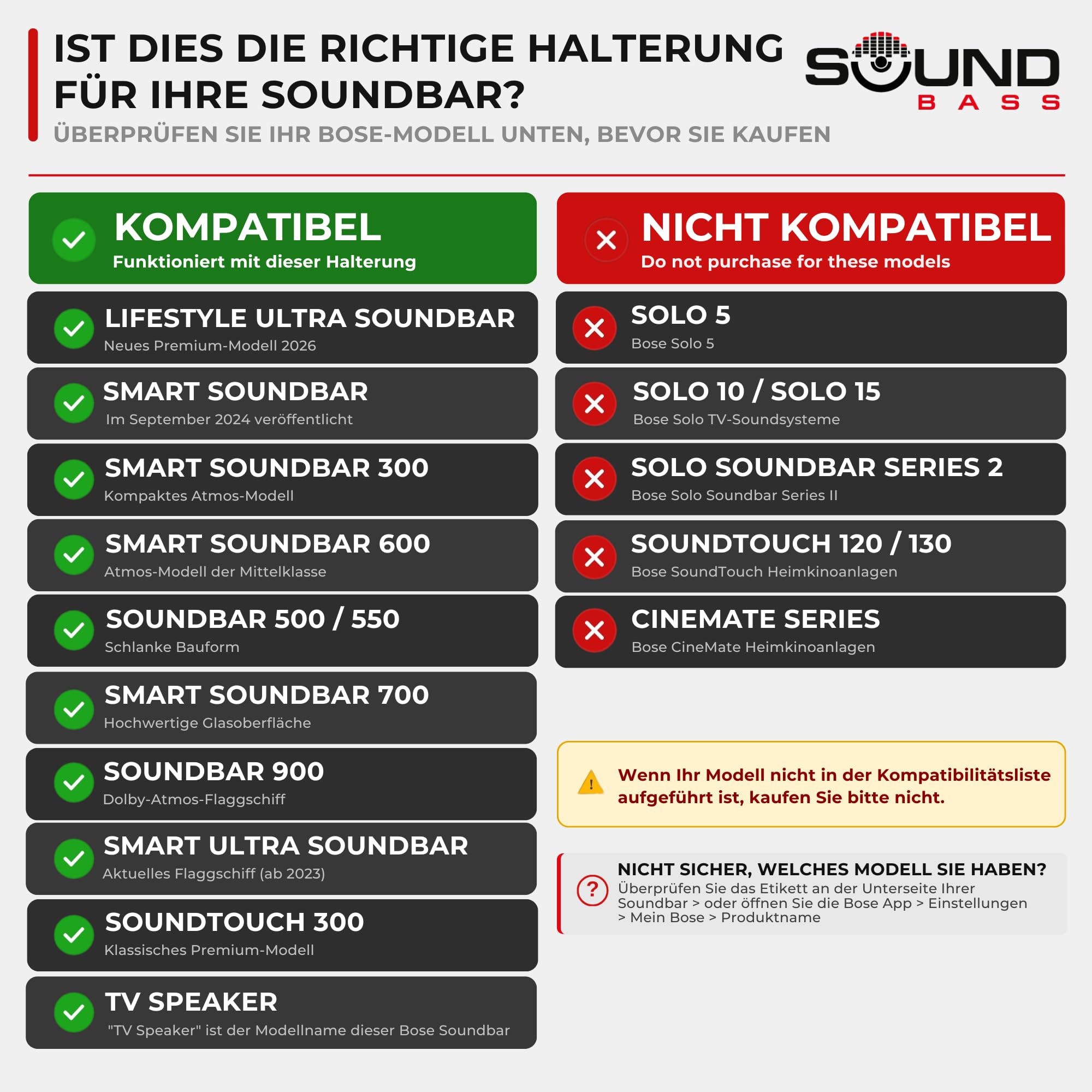 Sound Bass Smart Soundbar 300 500 550 600 700 900 Lifestyle Ultra Wandhalterungsset für Bose 300/500/550/600/700/900 Lifestyle Ultra, TV Speaker, Verstellbares Montage unter TV-Halterung, Schwarz