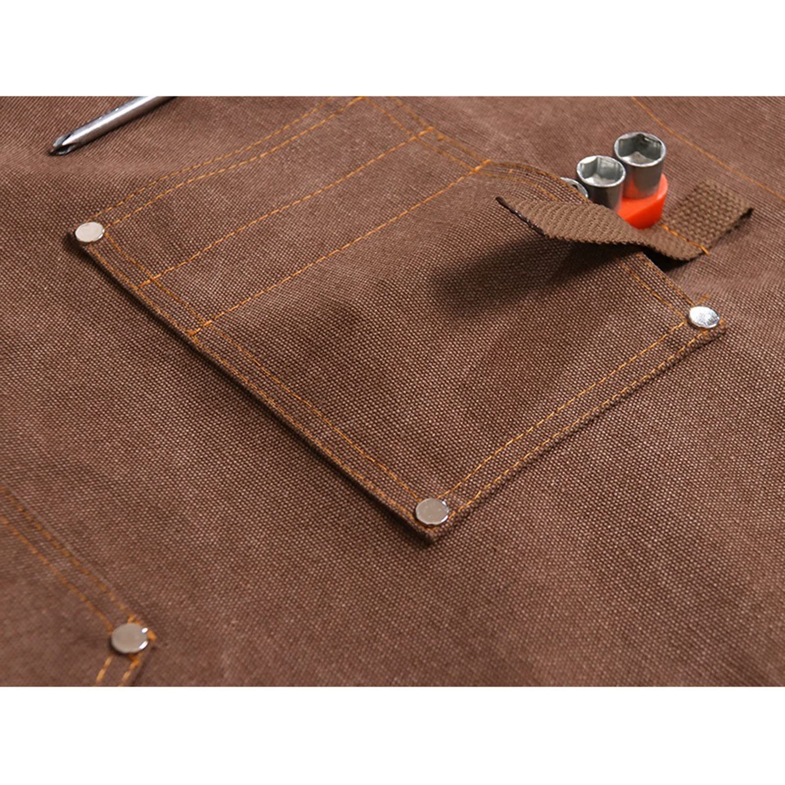 Delantal de Lona de algodón para Hombre y Mujer, Ajustable, de Cuero, para hoteles, restaurantes, cafeterías, barberías, despensas y camareros (Amarillo)