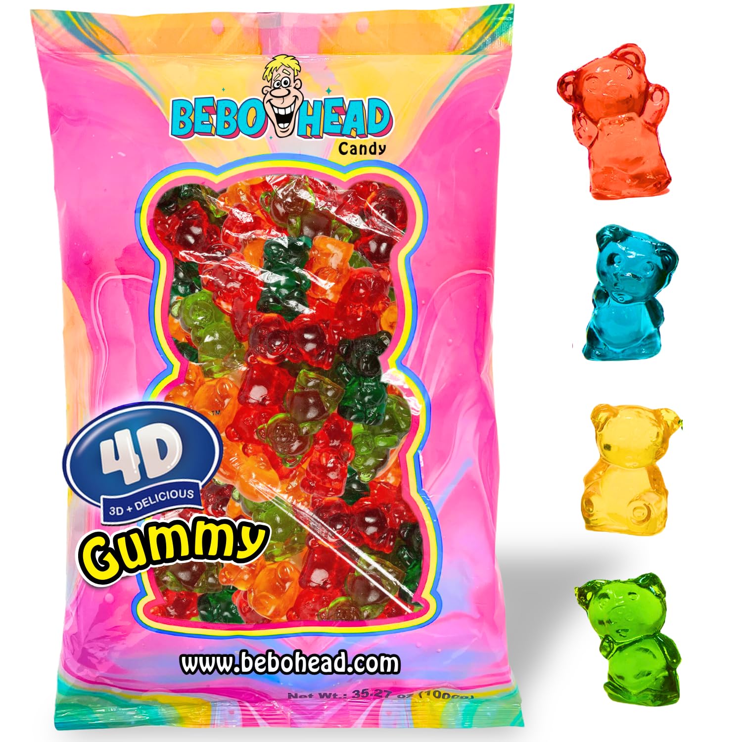 Bears 4D Gummy Candy, 4D Gummies, 4D Gummies Fruit Flavor, 2.2 lb Bag, Cool Bag Design Perfect for Halloween and All Occasion (Bears)