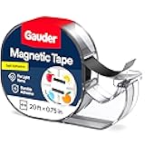 GAUDER Magnetic Tape Dispenser - Self-Adhesive Magnetic Strips for Lightweight Objects - Cuttable Magnet Tape Roll for Attaching Postcards & Photos to Metal Surfaces (20 ft x 0.75
