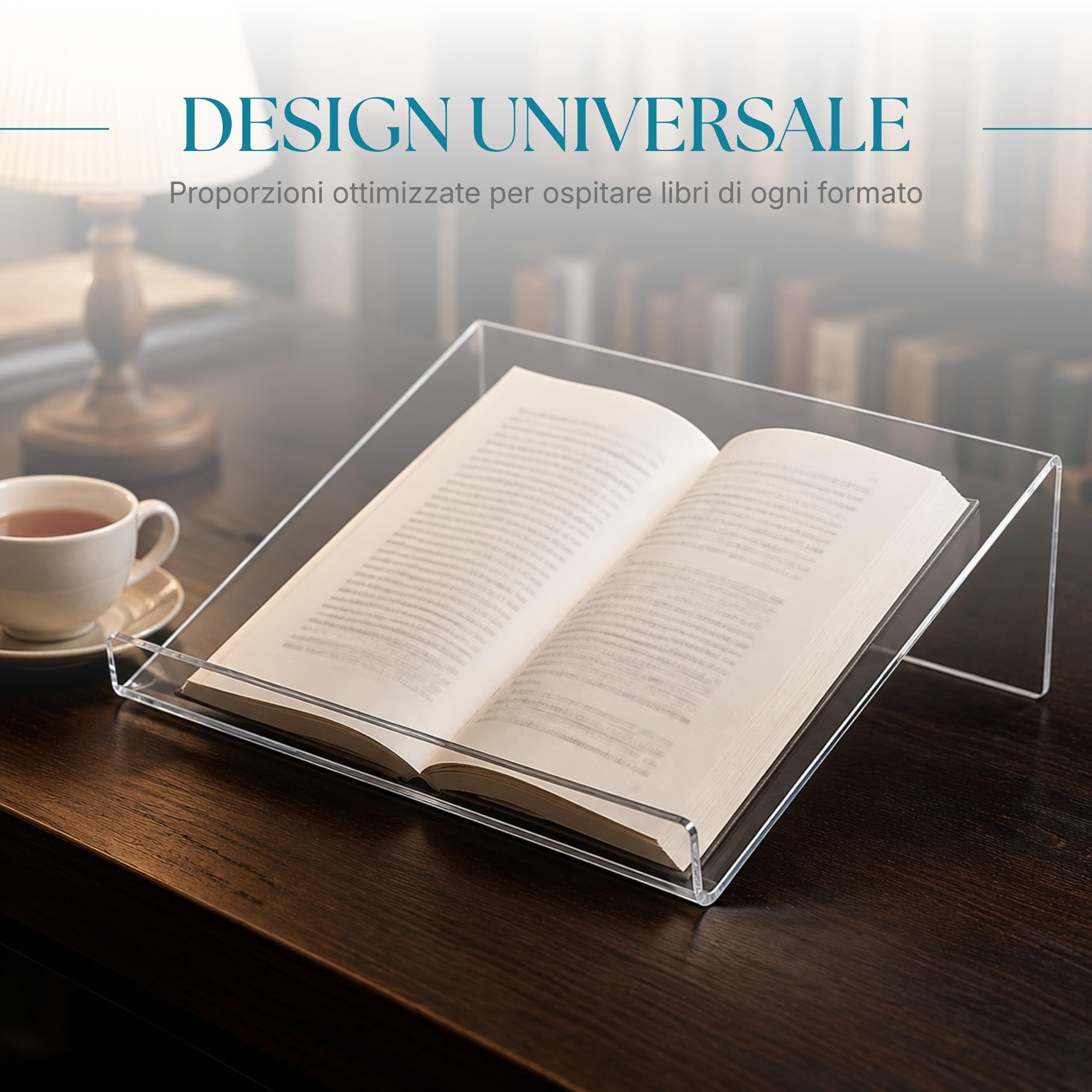 Debora Carlucci Leggio da Tavolo in Plexiglass Trasparente Supporto Libro e Porta Ricettario in Acrilico Made in Italy Espositore per Libri, Spartiti, Cataloghi e Cucina (Grande)