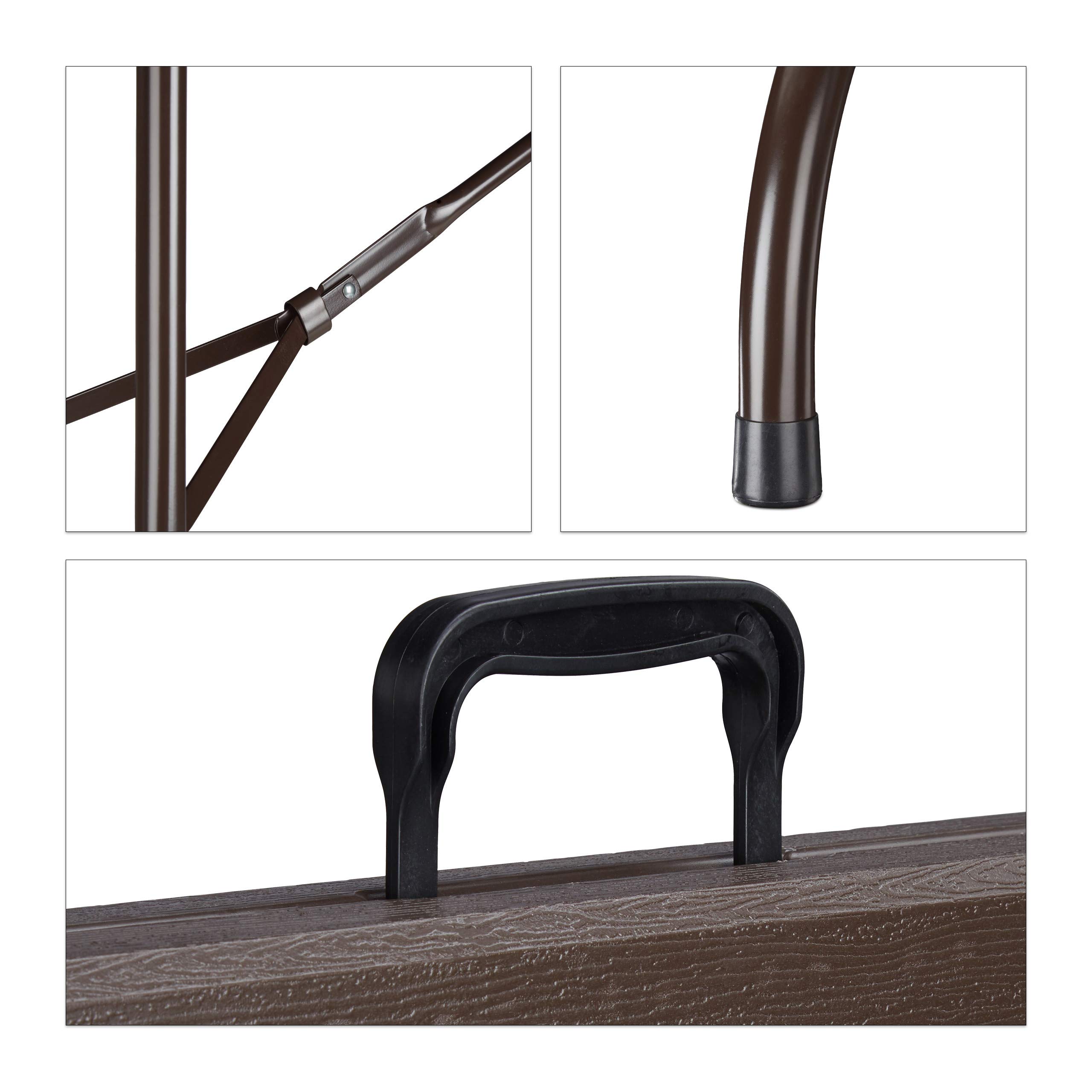 Relaxdays Tavolo Giardino, Aspetto Legno, Pieghevole, Plastica & Metallo, Esterni, Bistrò HLP: 73 x 180 x 74 cm, Marrone