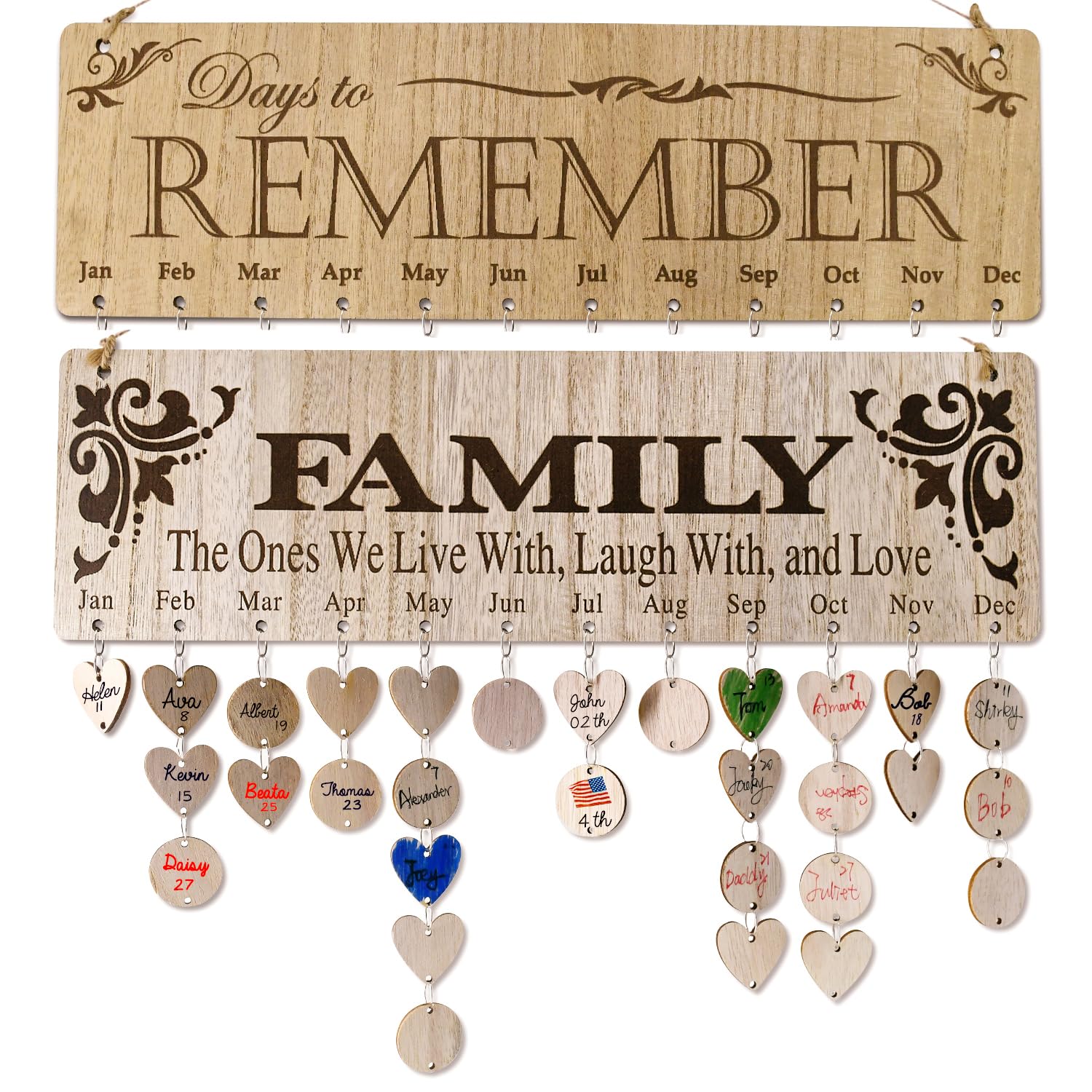Mothers Day Gifts for Mom Grandma from Daughter Unique, Set of 2 Wooden Family Birthday Reminder Tracker Calendar Board Wall Hanging with 100 Tags | Best Gift Ideas for Christmas Birthday Mother's Day