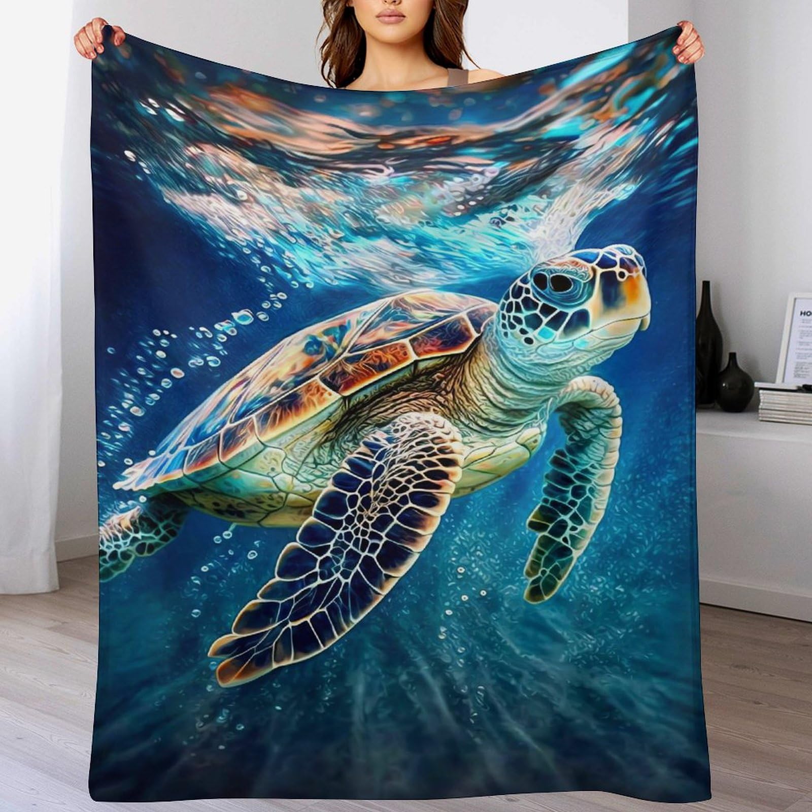 Couverture polaire tortue 3D plaid flanelle et couvre-lit chaud 130x150cm