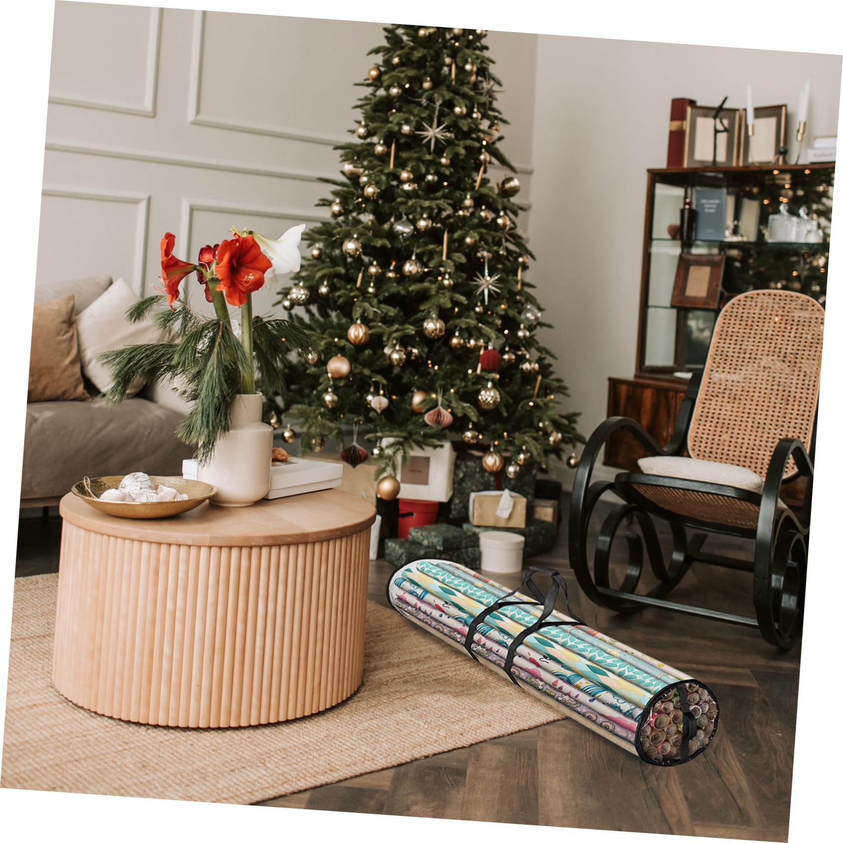 TOPBATHY 2 Stück Geschenkpapier Aufbewahrungstasche Transparente Organizer Tasche für Weihnachtsgeschenke mit Stabilen Griffen für Sichere Lagerung und Transport von Geschenkpapier