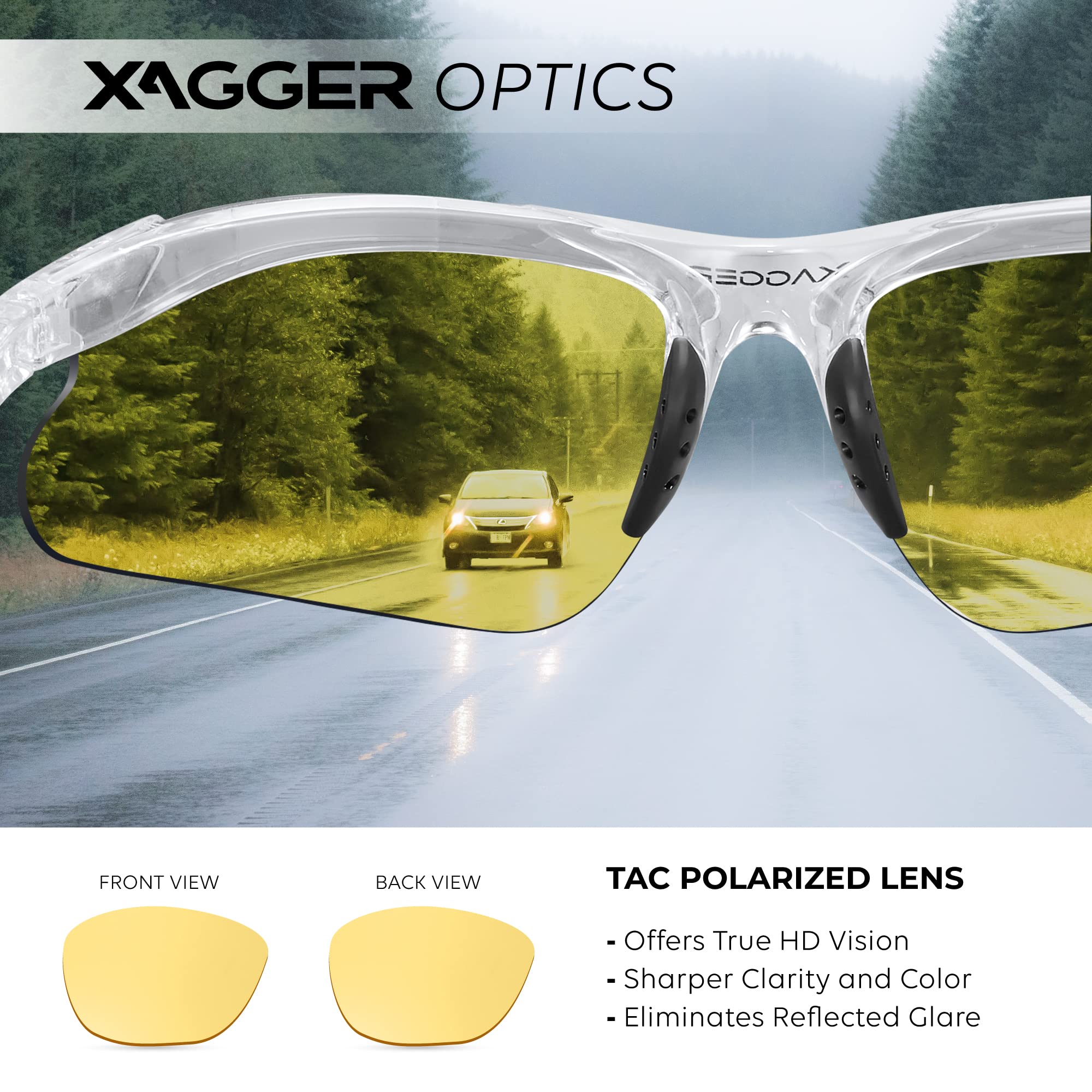 Polarisierte Sport-Sonnenbrille für Kinder, Jungen, Mädchen, Baseball-Softball-Brille, TR90-Rahmen, transparent, gelbe Nachtsicht, Alter 8–14 Jahre