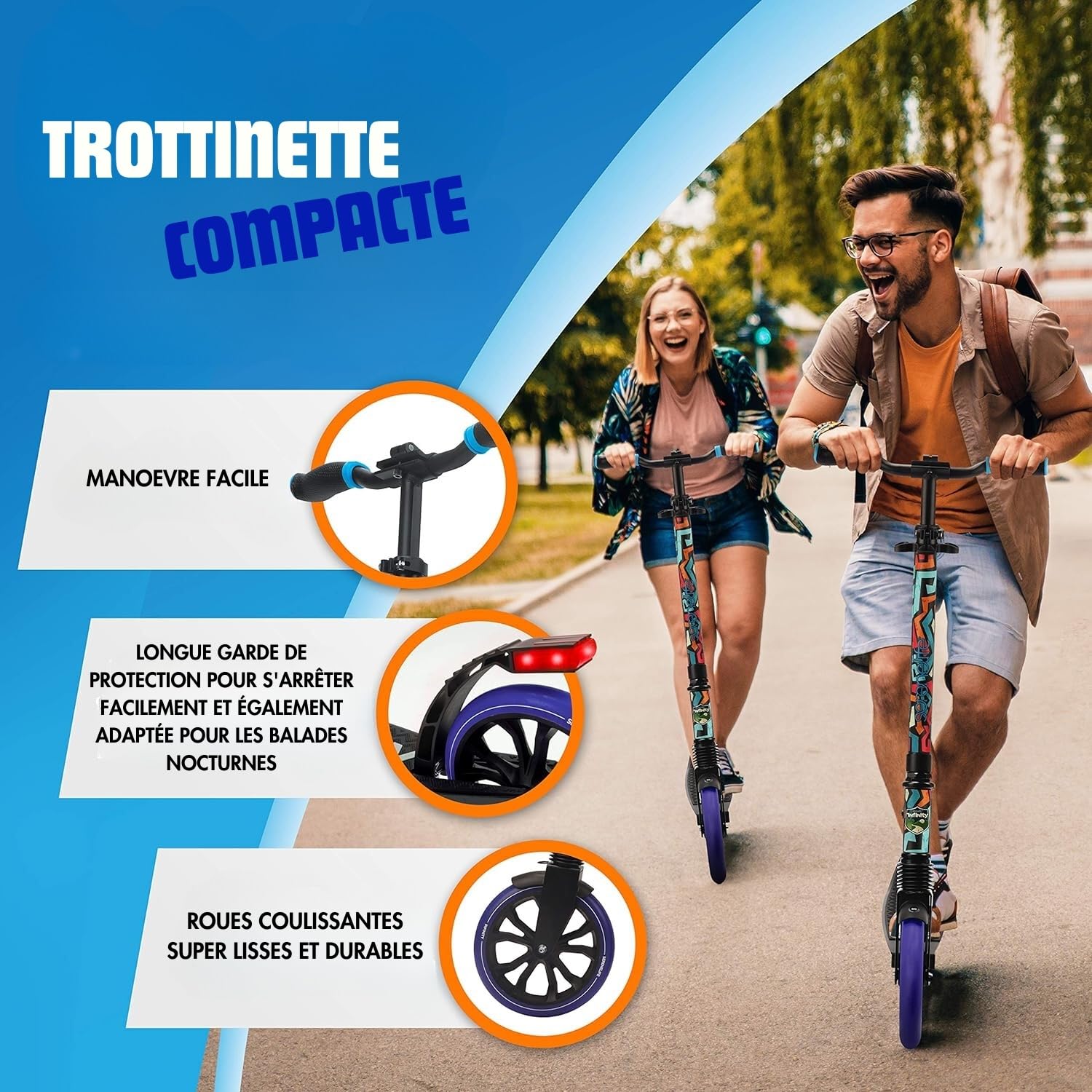 Serenelife Trottinette Freestyle, Trottinette Adulte et ado - Hauteur Réglable, Scooter Tout Terrain avec Grande Roues et Suspension, Manœuvre Facile et Pliable