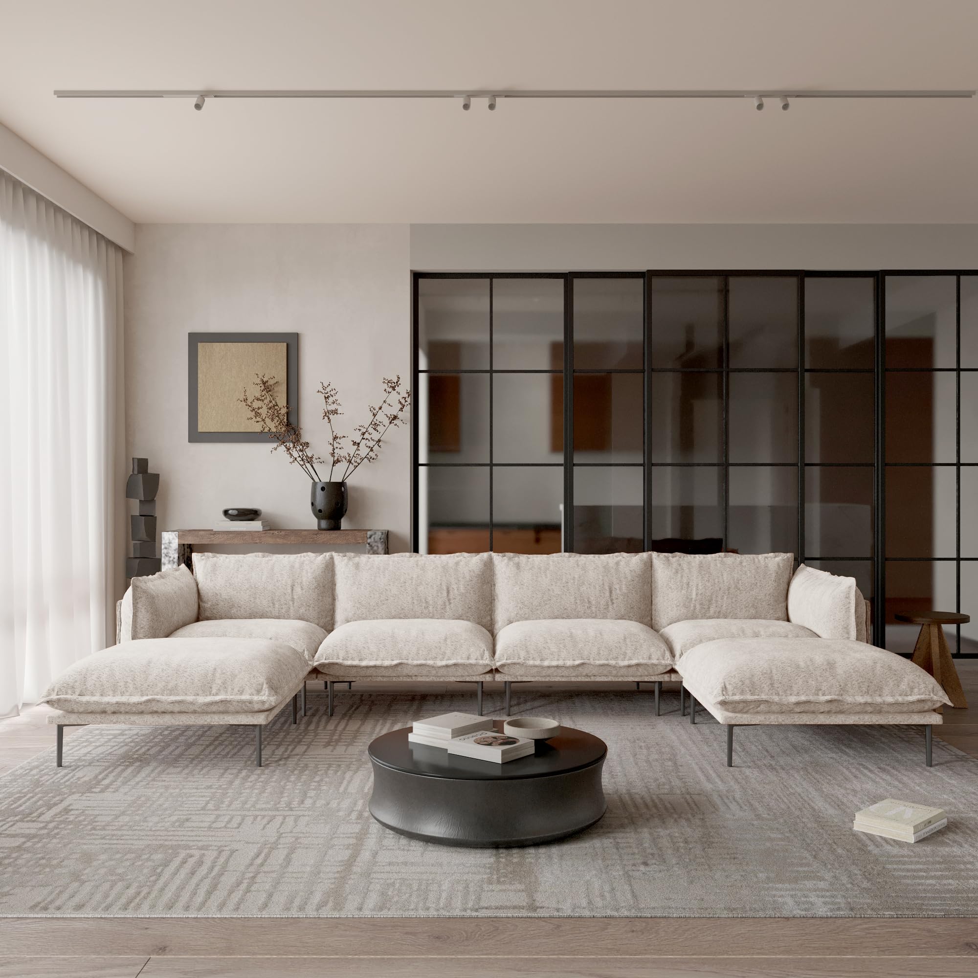 JACH 147 U-Shaped Cloud Sectional Sofa Mid-Century Modern Couches with Thick Cushion Modular Couch with Chaise Ottomans Sofa