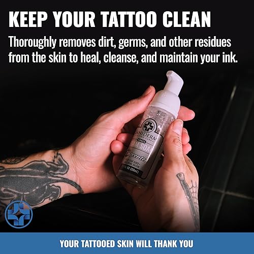 Miniatura 5 de Saniderm Jabón espumoso para tatuajes (tamaño casero de 8.45 onzas) - Jabón suave para piel tatuada, infundido con plata coloidal antimicrobiana,