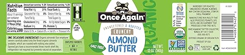 Miniatura 2 de Once Again Mantequilla de almendras crujiente orgánica, 12 onzas, tostada, sin sal, sin azúcar, orgánica USDA, certificado sin gluten, sin maní,