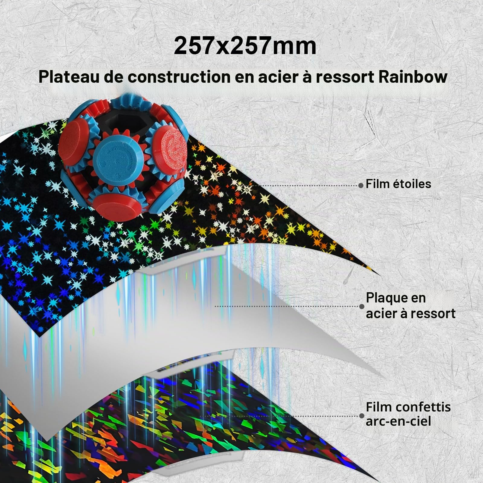 IdeaFormer Plaque d'impression double face texturée Confetti PEF+Starry PEY pour Bambulab X1 X1C X1E P1P P1S A1, en acier à ressort PEF+PEY Spring Steel Plaque lisse pour imprimante 3D Bambu Lab