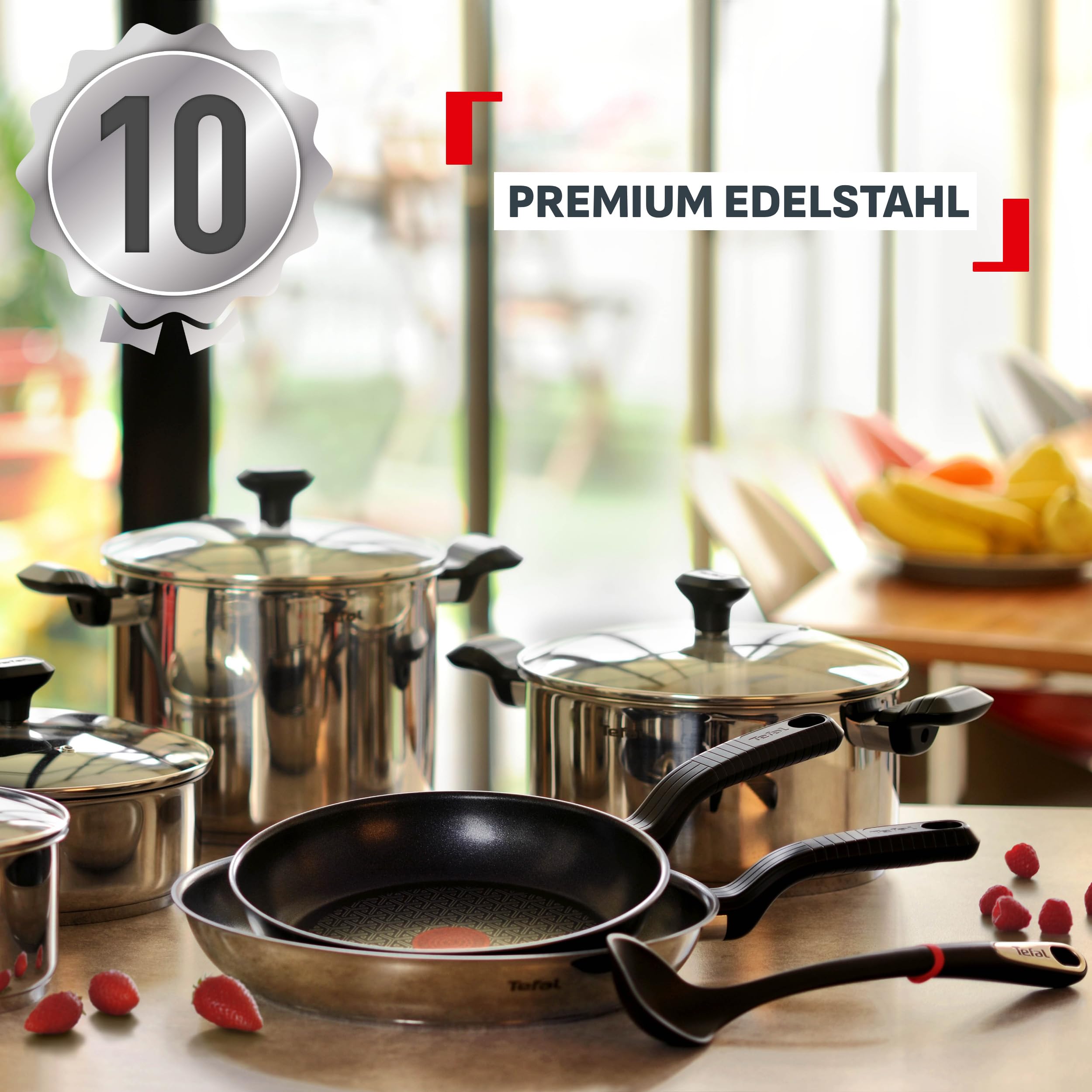 Tefal Comfort Max 2-tlg. Pfannen-Set, Power Resist Versiegelung, Thermo-Signal, Thermo-Fusion Boden, für alle Herdarten, ergonomisch, komfortabler Griff, einfache Reinigung, Edelstahl, G726S204