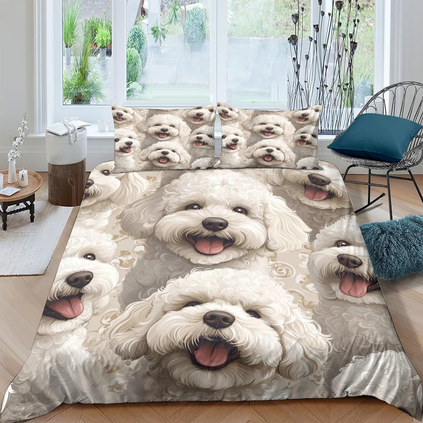 Ctjqhvkz Style-10 3D Printed Fluffy Dog Fitted Sheet Microfiber Soft Non-Slip Smiling Puppy Bed Cover For Bedroom Dorm Mattress Decor Single（135X200cm）