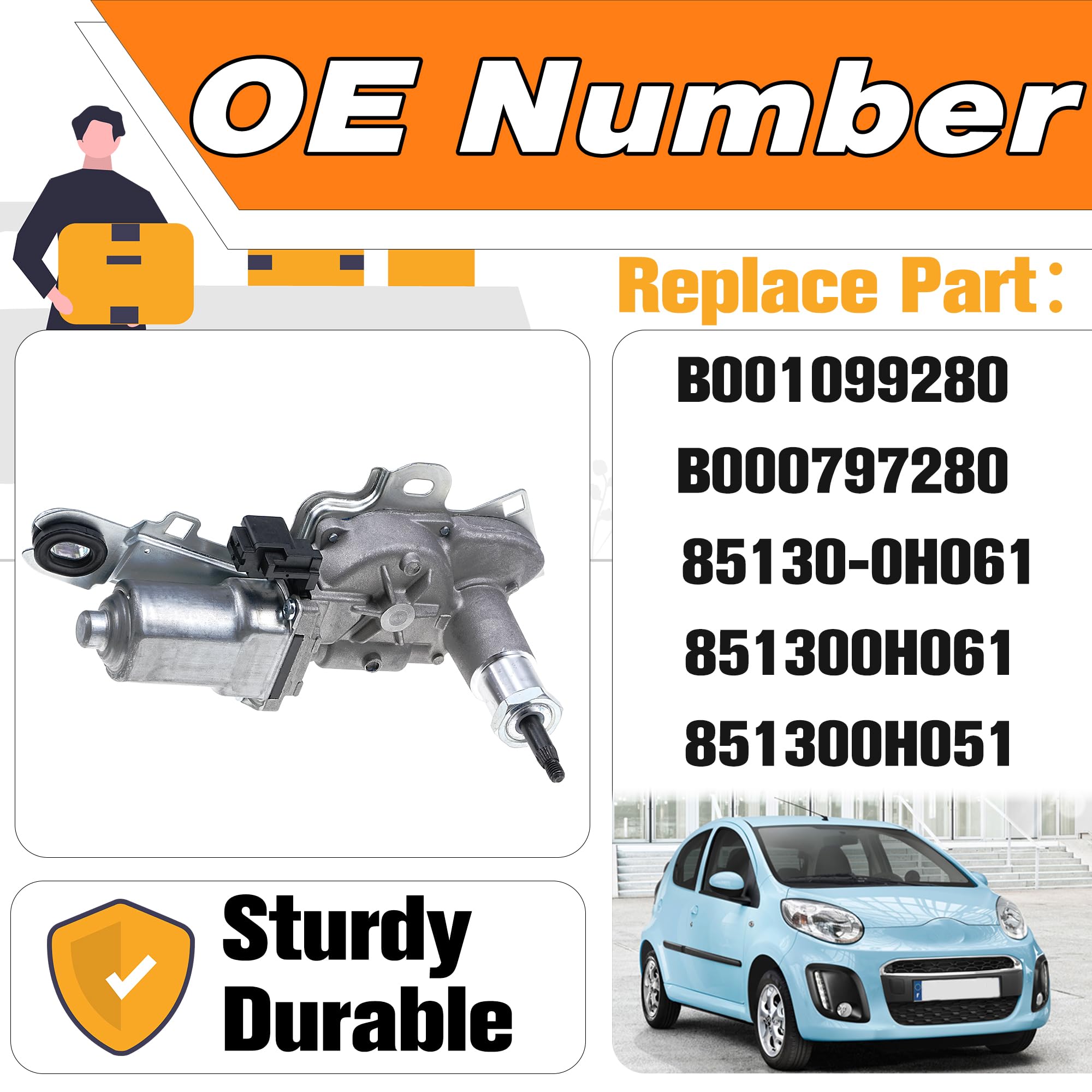 Motore tergicristallo posteriore compatibile per Citroen C1, Peugeot 108, Toyota Aygo 2014-2021 Ricambio # B001099280 85130-0H061 851300H051