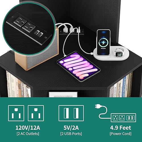 Miniatura 6 de YITAHOME Estante esquinero con puertos USB y tomacorrientes, estación de carga de armario de almacenamiento de esquina industrial, estantería de