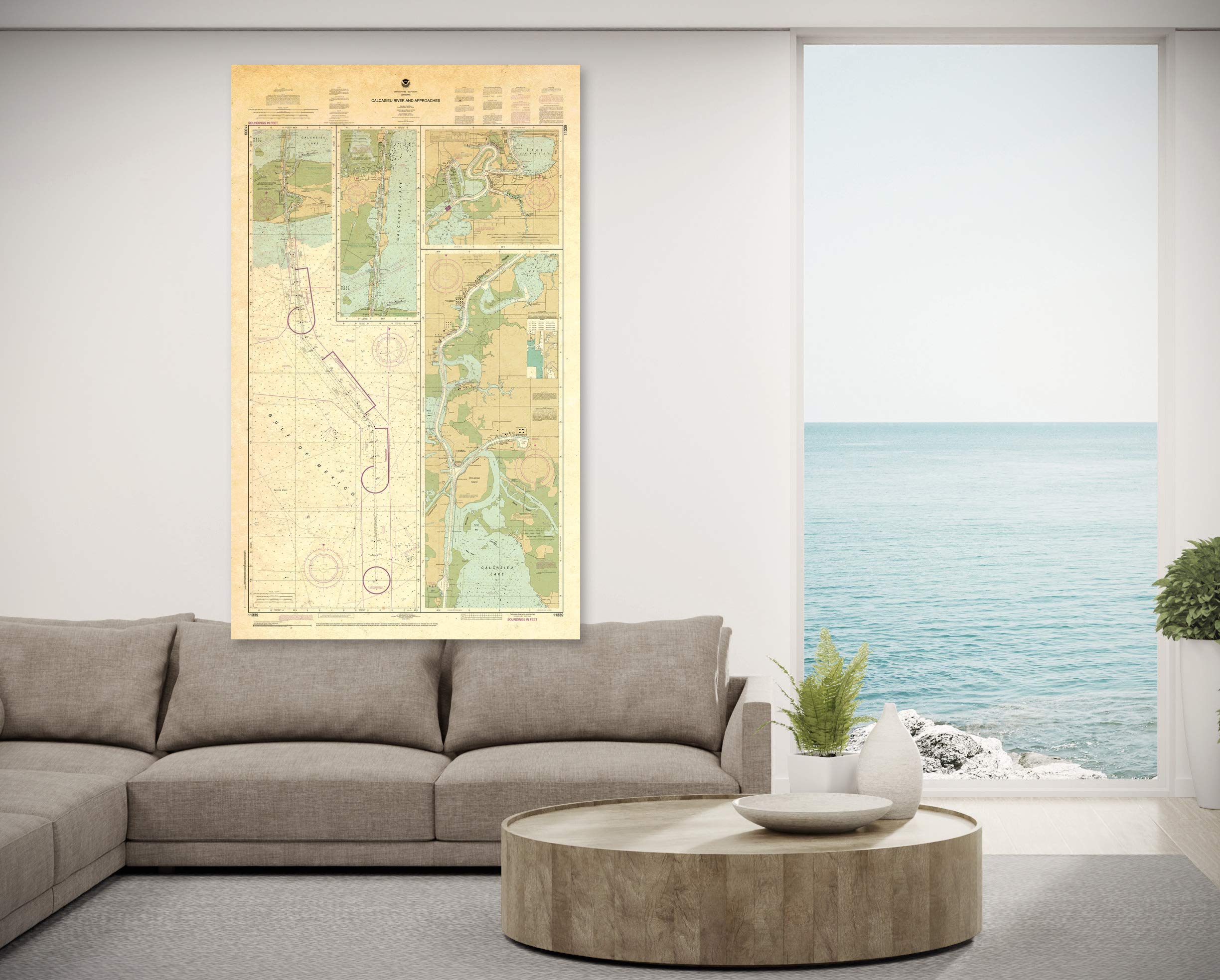 Paradise Cay Publications Antiqued NOAA Chart 11339: Calcasieu River and Approaches