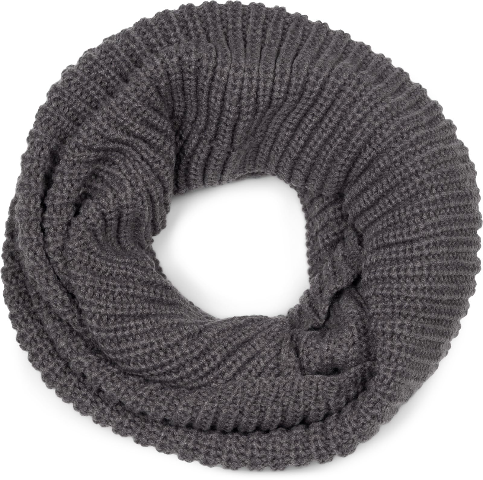 Stylebreaker Women's Dark Grey Unisex Fine Knit Scarf, Solid Color Loop Tube Scarf, Fine Rib Winter Knit Scarf, Loop Scarf 01018112, Colour: