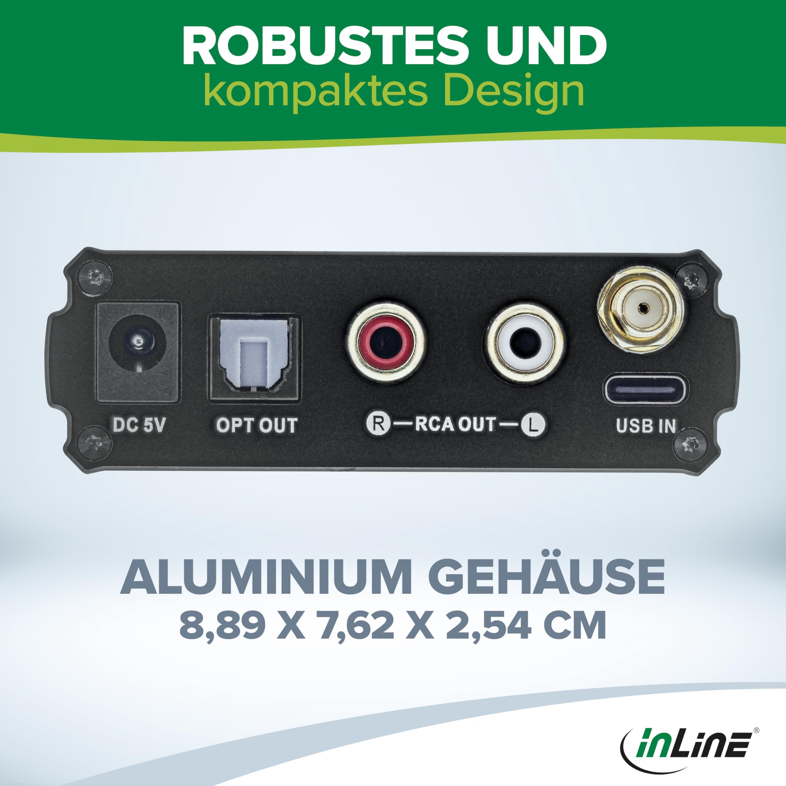 Inline Bluetooth 5.1 HiFi Audio Receiver, Empfänger, USB-C, Cinch Stereo, optischer Toslink Anschluss, Lautstärkeregler, 7 Equalizer-Profile, OLED-Display, bis zu 30m Reichweite, 99209M