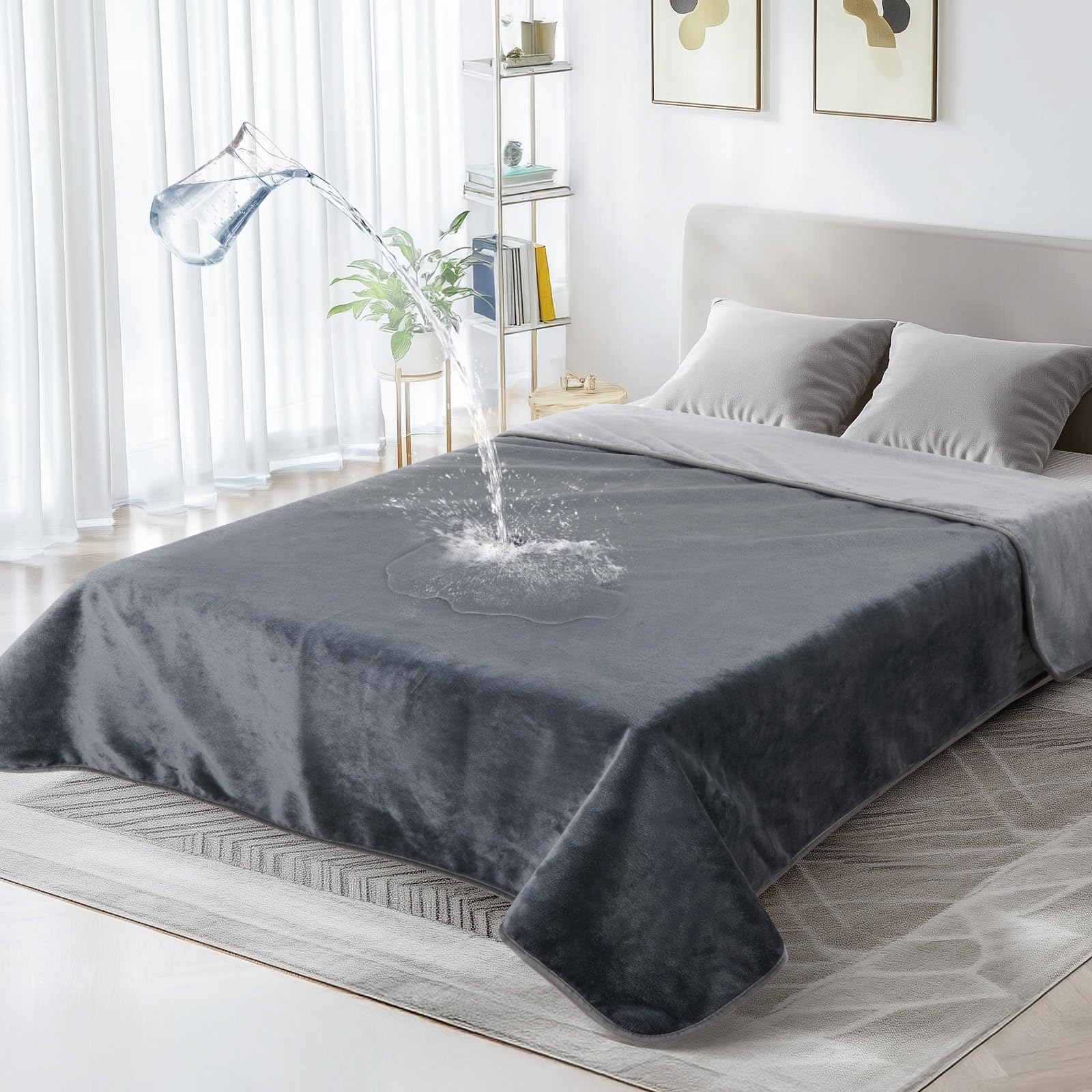 PICK FOR LIFE wasserdichte Decke Liebesdecke Wendbare Flanell Hundedecke Outdoor Decke Reisedecke für Bett Sofa Autositz (Grau, 152x203cm)