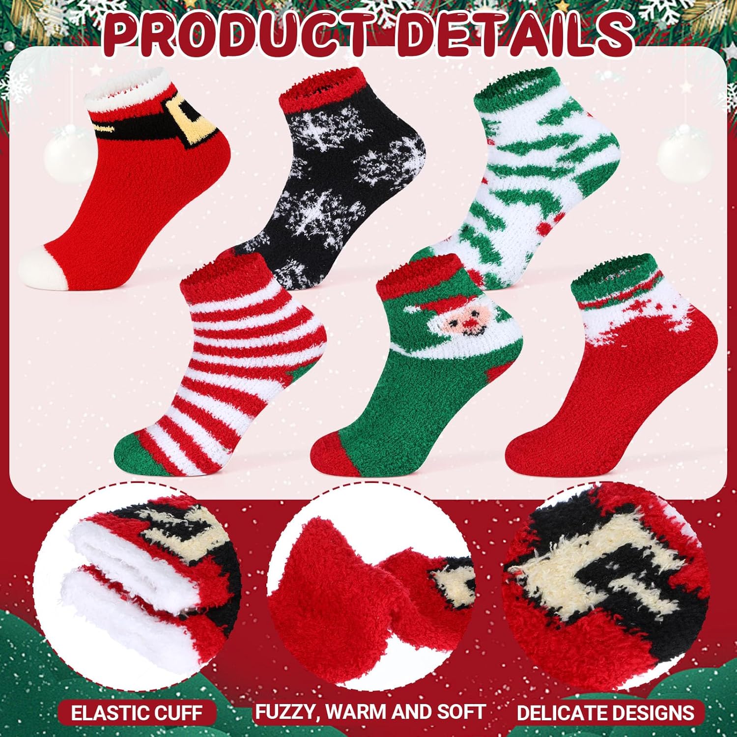 Capoda 24 Pairs Christmas Fuzzy Socks for Women Xmas Holiday Gifts Set Bulk 24 Pack Warm Fluffy Coral Fleece Sock Women Girl(Santa) - Image 4