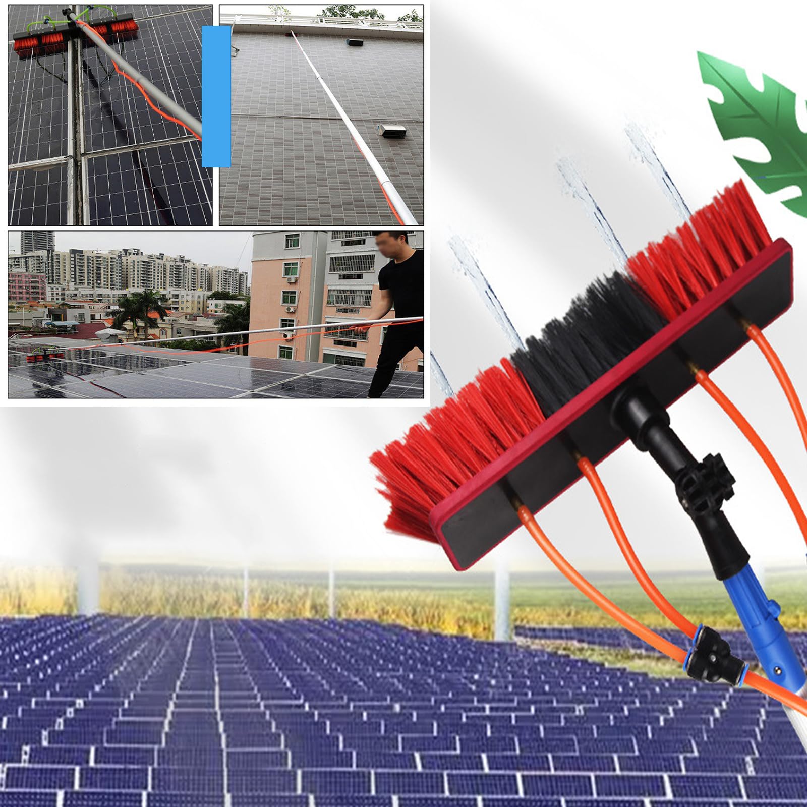 GTHTUHFD Telescopic Water Fed Brush 10-39Ft | Window & Solar Panel Cleaning Pole | Extendable 8M Rod With 35Cm Brush Head For Conservatory Roofs & Outdoor Cleaning,B-brush 55cm-4m
