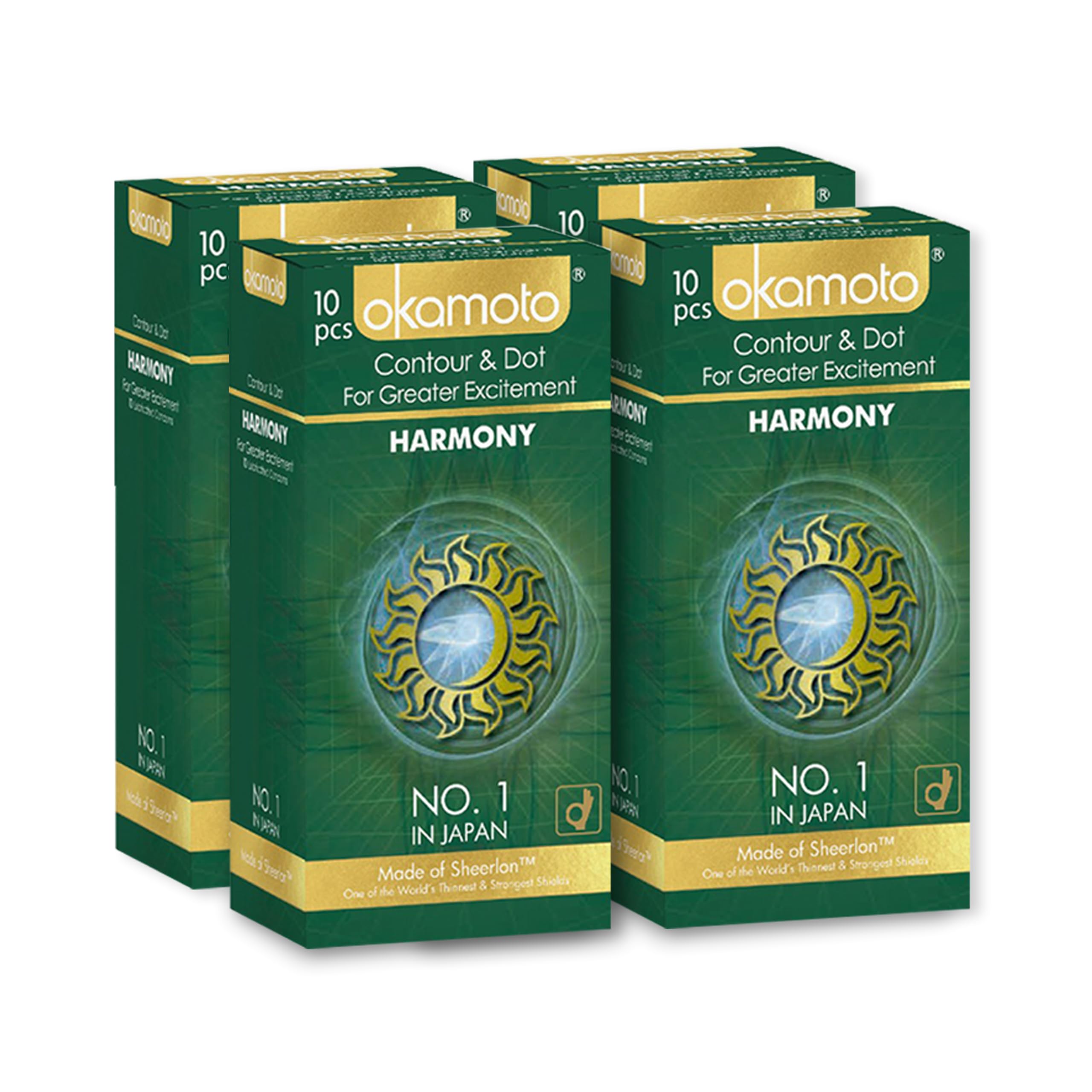 Okamoto Harmony Condom | Best Rated - Dotted Condoms for Men | Contoured Dotted Condoms for Extra Simulation | (4 x 10s) | No 1 in Japan