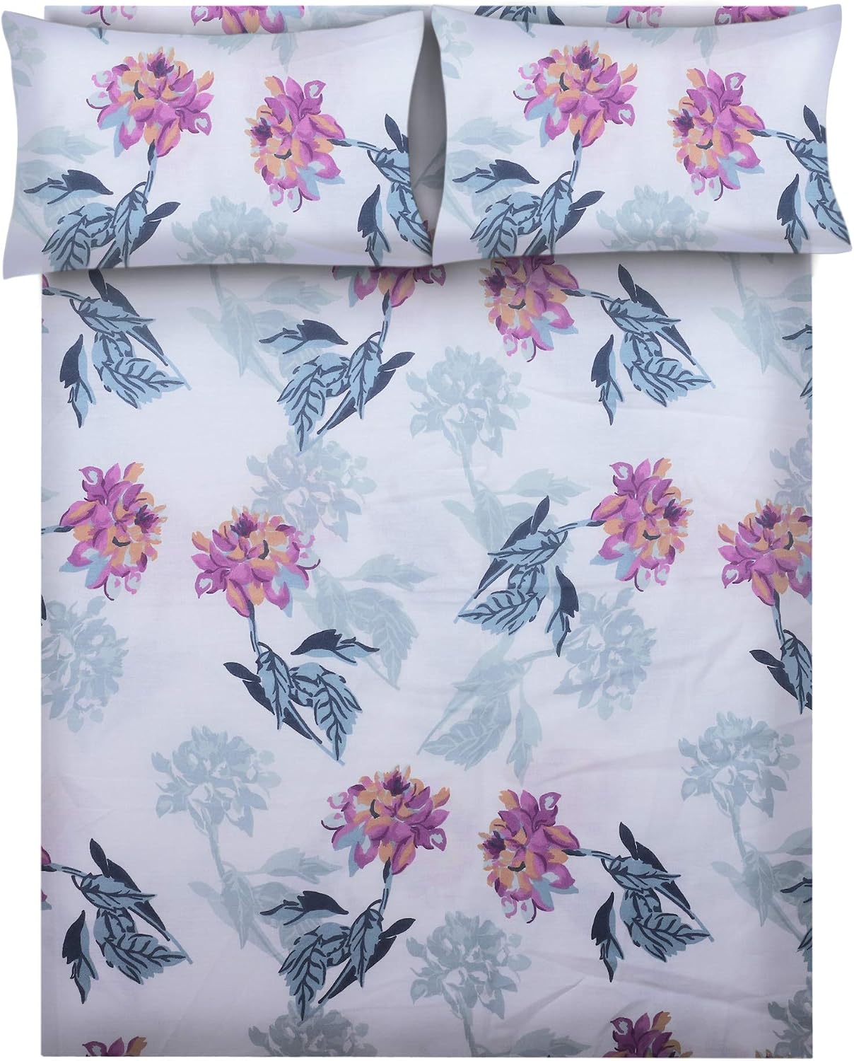 RENAURAA 100% Cotton Sheet Set - 4 Piece Set, Soft & Smooth Percale Weave, 16" DEEP Pocket, Luxury Hotel Bedding, Oeko-TEX Certified (Peached Big Blossom, King)